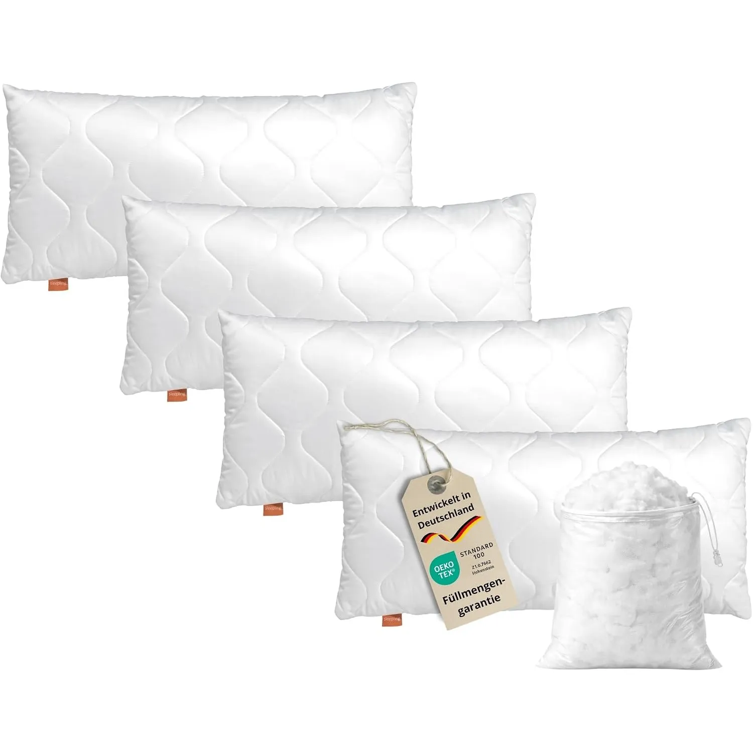 sleepling Kopfkissen 40x80 cm 4er Set, Allergiker Kissen, Komfort 100 | langes Schlafkissen 40 x 80, Bettkissen, Polste…
