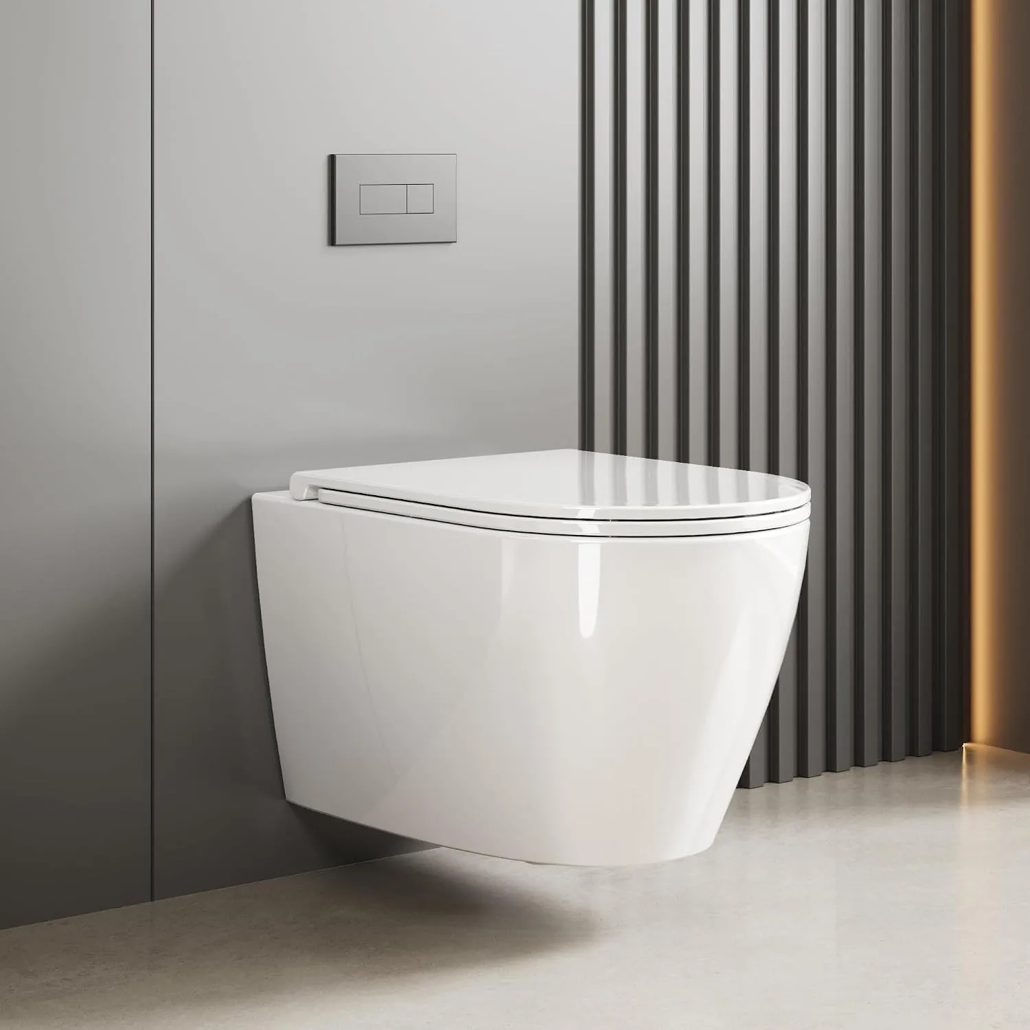 WC Hängend Toilette, Spülrandlos Wand-WC Set aus Keramik mit Toilettendeckel Abnehmbaren Absenkautomatik Effizienter Sp…
