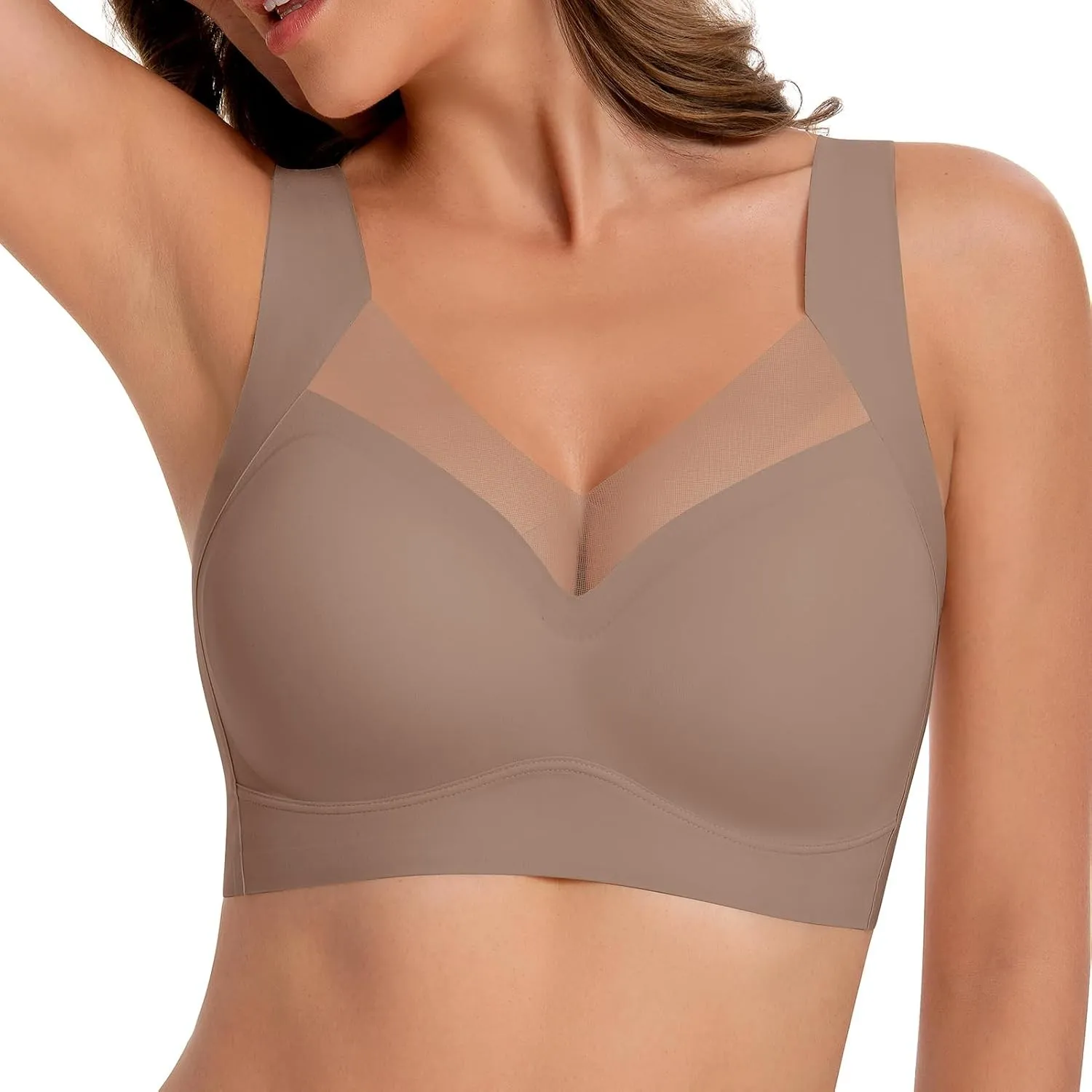 Jiuday Nahtloser BH ohne Bügel Bustier Damen Gepolstert Comfit Bügelloser BHS Jelly Bra Soft Seamless Spitze Bralette