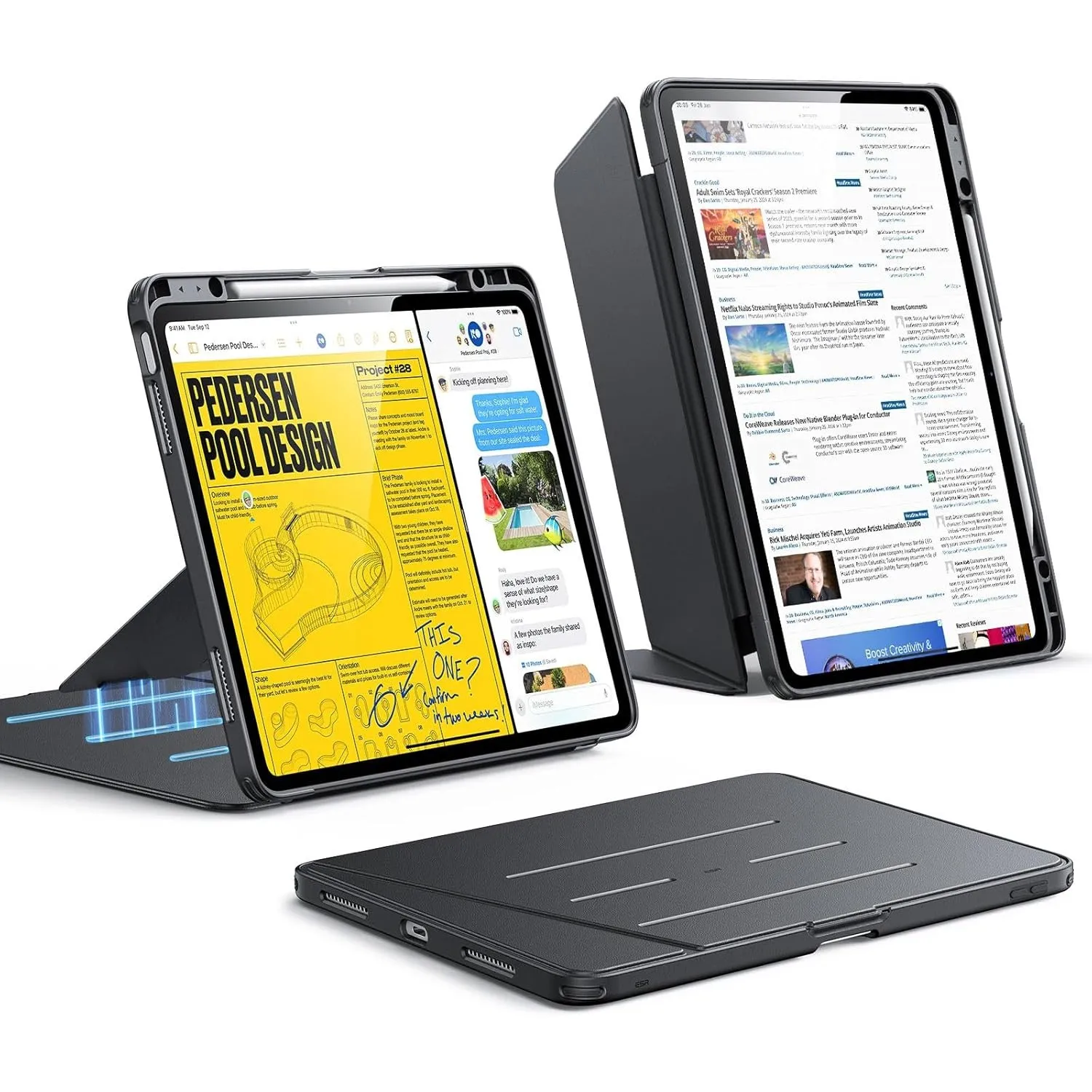 ESR für iPad Air 13 Zoll Hülle M4/M3/M2 (2026/2025/2024), Schwarz | Vertikale Standfunktion, Mehrere Betrachtungswinkel…
