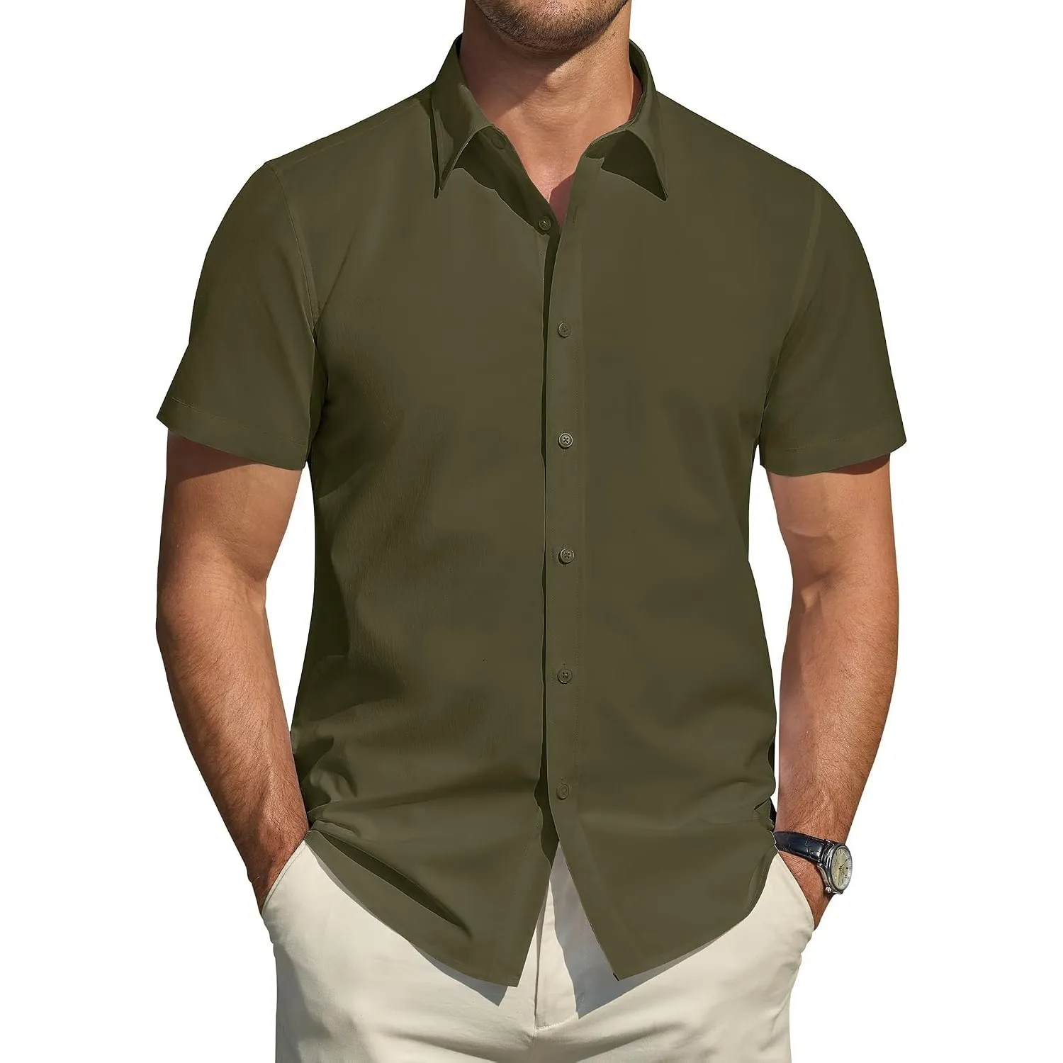 J.VER Hemd Herren Kurzarm Fleckenschutz Regular Fit Herrenhemd Sommer Stretch Hemden Formales Hochzeit Freizeit Busines…