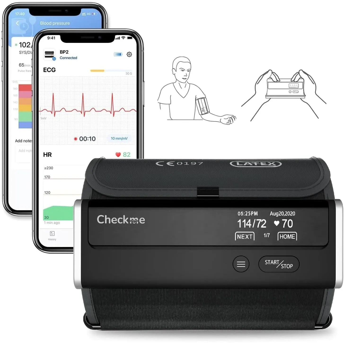 CheckMe BP2 Connect Blutdruckmessgerät Oberarm mit 3 Aufeinanderfolgenden Messungen, EKG und AI-Analysebericht, Bluetoo…