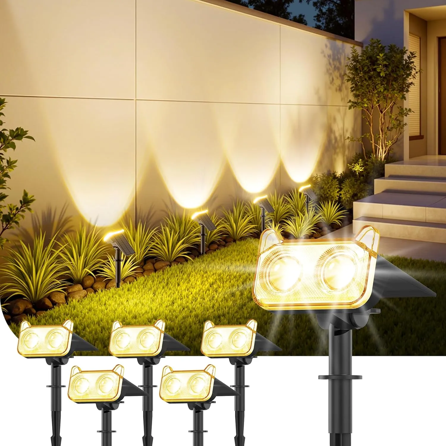 GEARLITE 6 Stück Solarlampen für Außen Garten, 2 Modi Superhelle 800 Lum Solar Strahler Max 18 Stunden Arbeitszeit 3500…