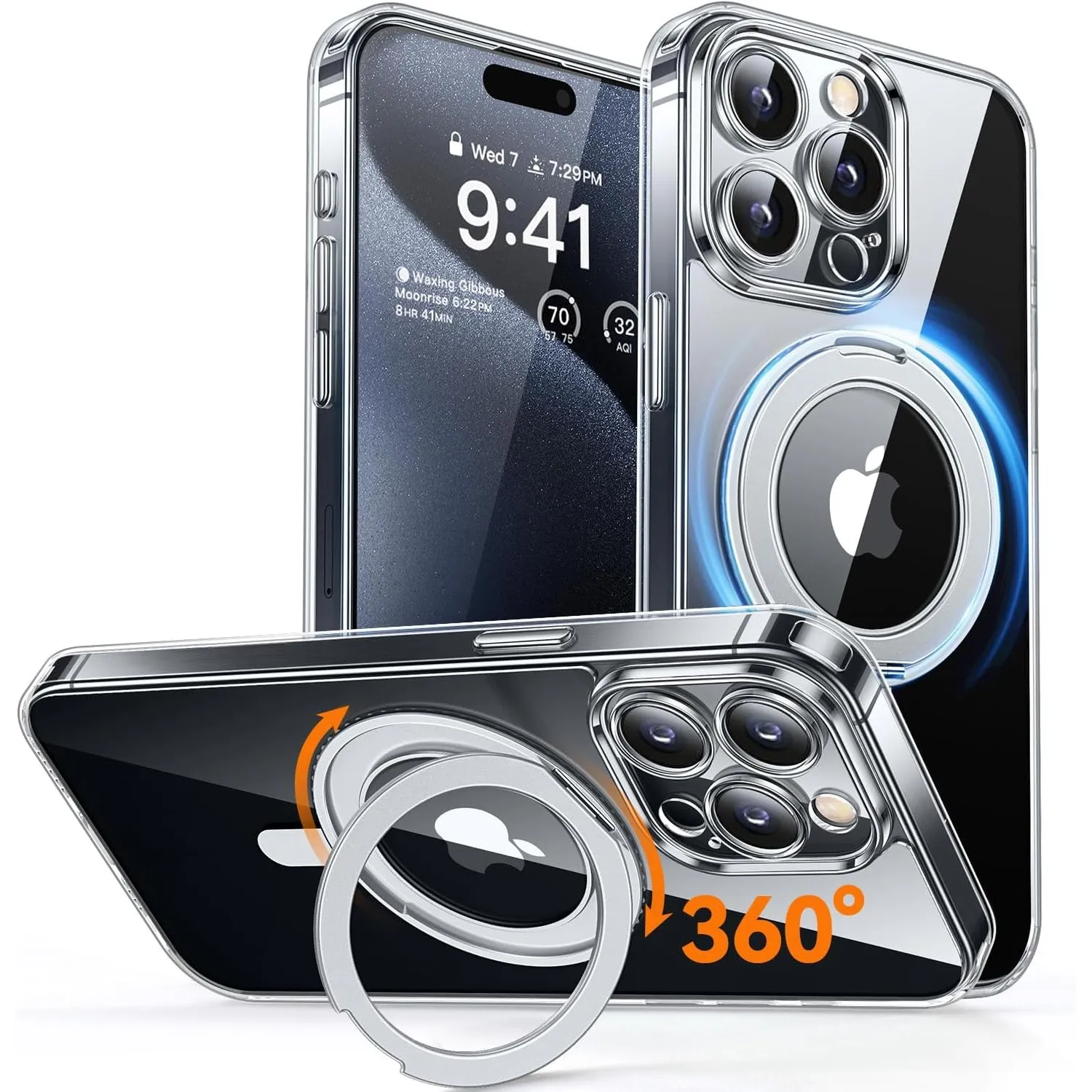 CANSHN 360° Ständer für iPhone 15 Pro Max Hülle, Transparent