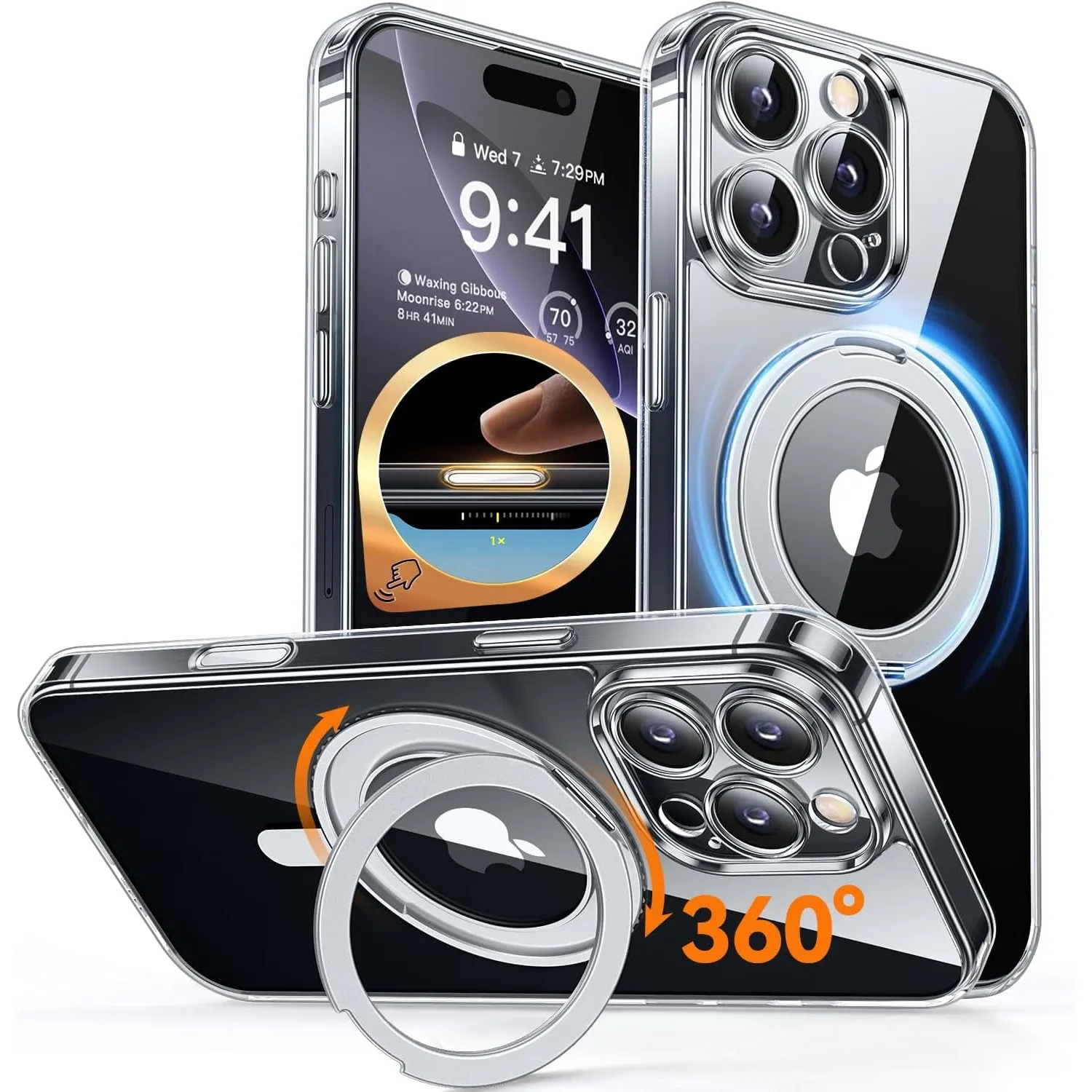 CANSHN 360° Ständer für iPhone 16 Pro Hülle, Transparent