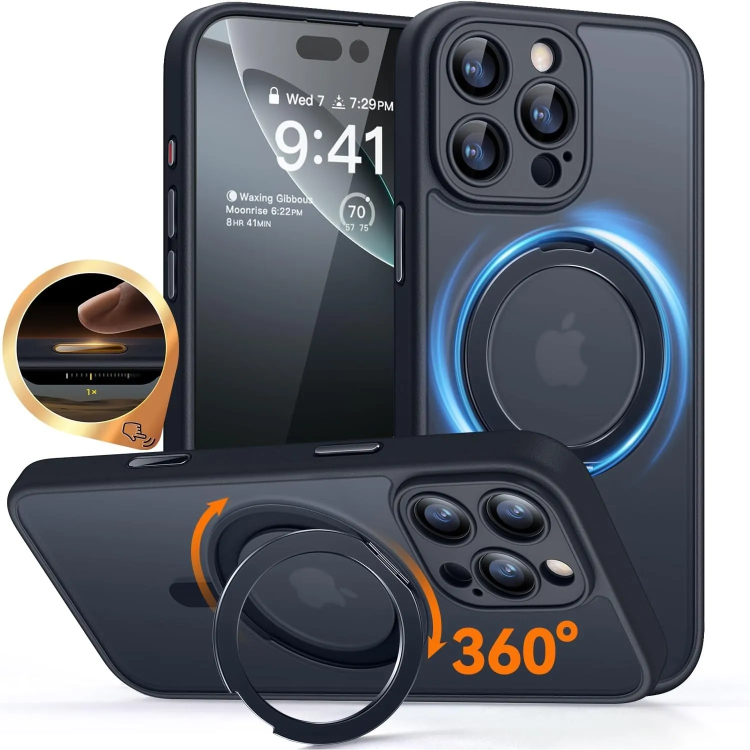CANSHN 360° Ständer für iPhone 16 Pro Hülle, Matt Schwarz
