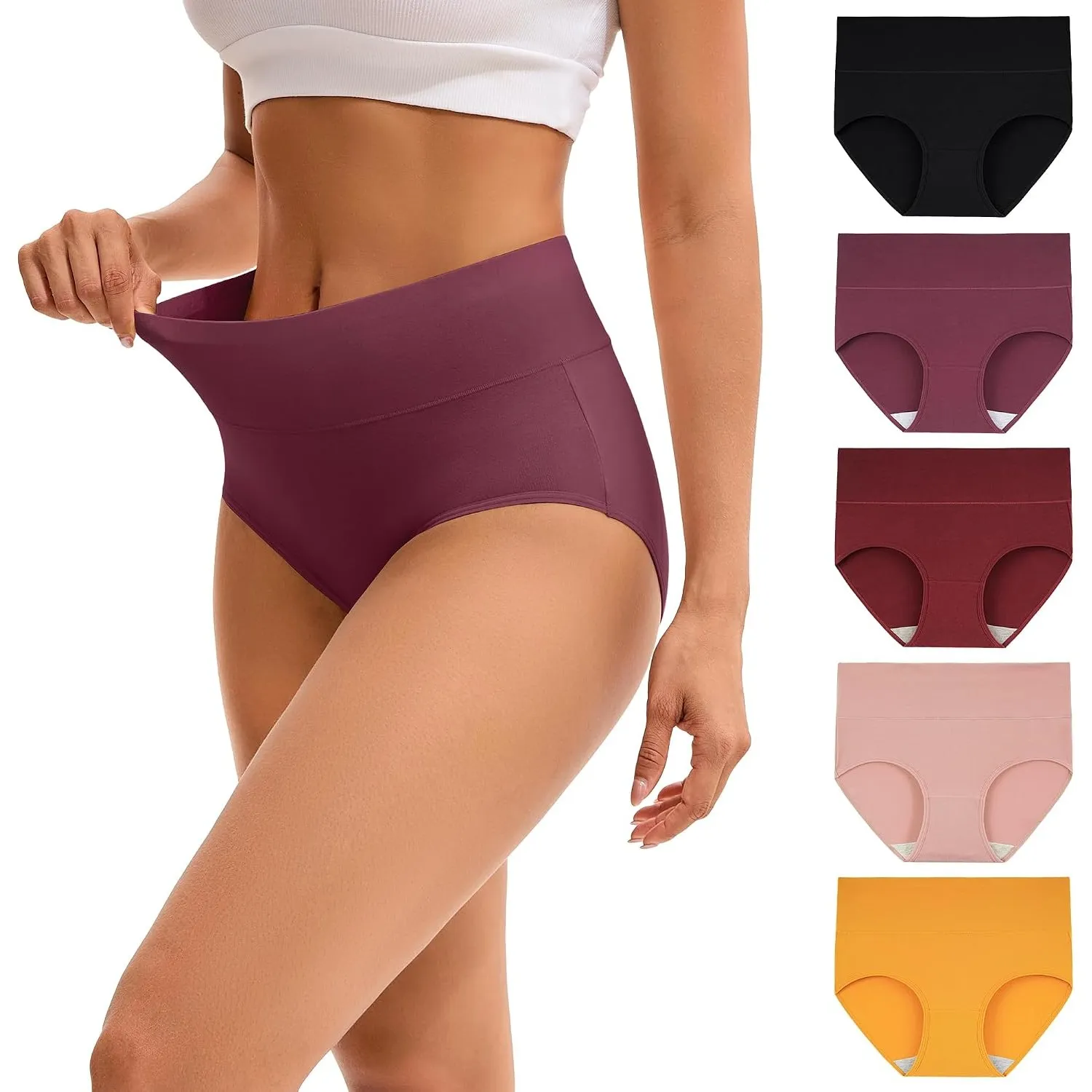 INNERSY Unterhosen Damen Baumwolle Slips Hohe Taille Unterwäsche 5er Pack | 100% Baumwoll Schritt, Taillenslip Atmungsa…