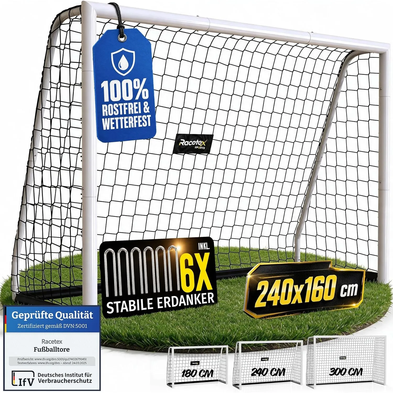 Racetex Fussballtore für Garten Kinder und Erwachsene [ENORM ROBUST] - Fußballtor Kinder mit Stabiler Stahlrahmen Front…