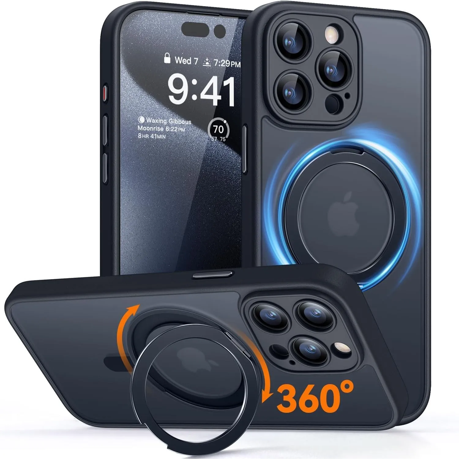 CANSHN 360° Ständer für iPhone 15 Pro Hülle, Matt Schwarz