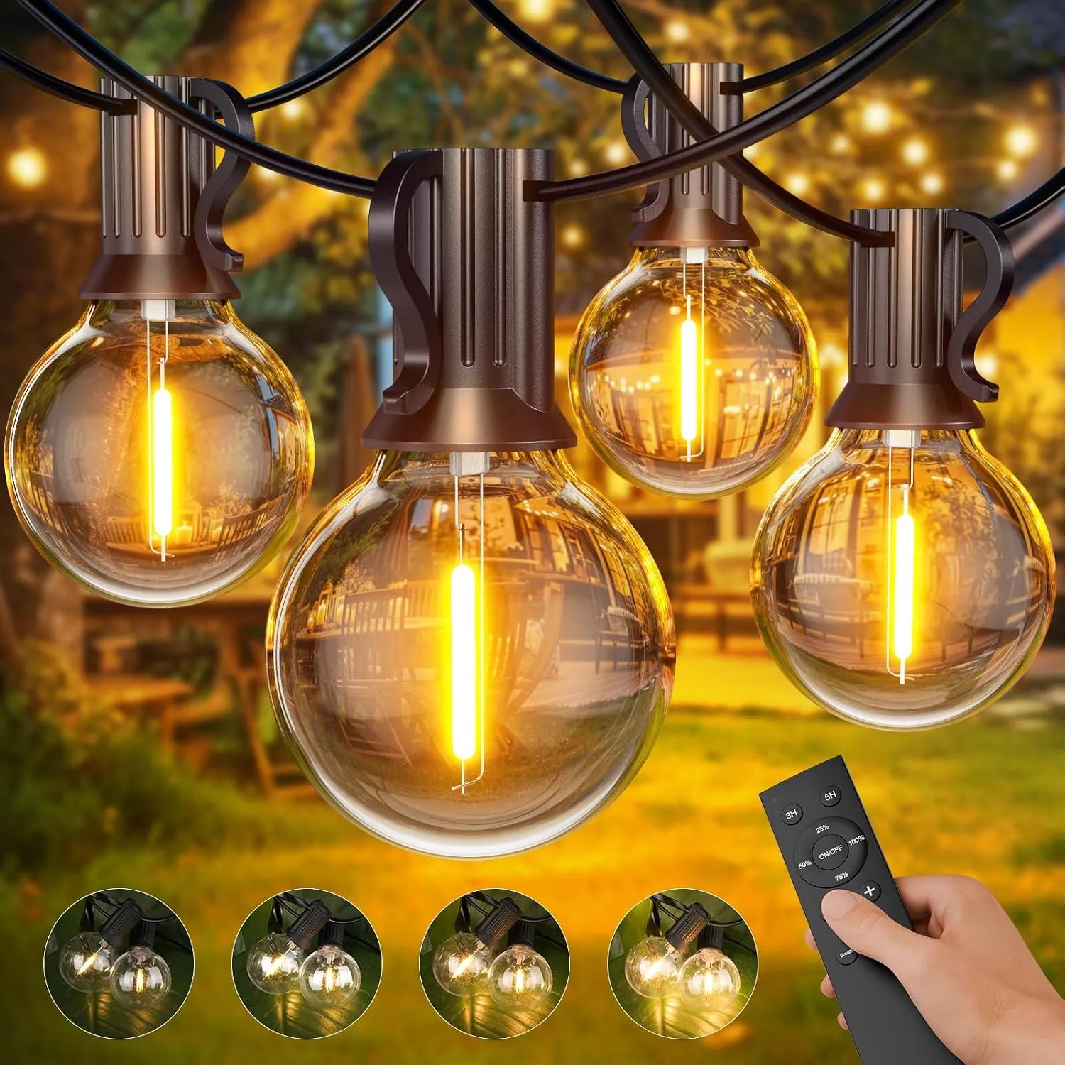 Led Lichterkette Außen Strom mit Fernbedienungen, Dimmbar 30M Outdoor Lichterketten Aussen mit 50+2 G40 Glühbirnen, Was…