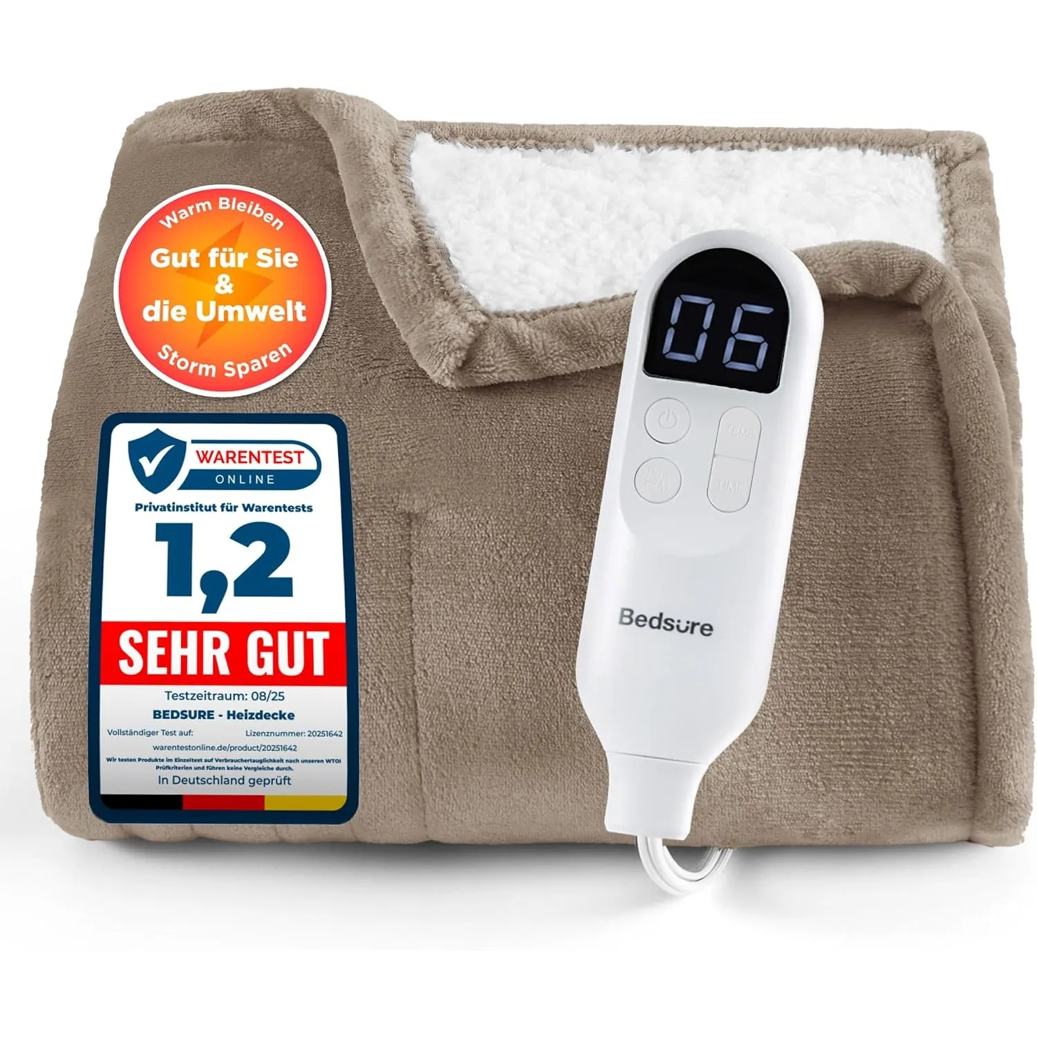 BEDSURE Heizdecke Wärmedecke Elektrische Kuscheldecke - 200x180cm, Braun