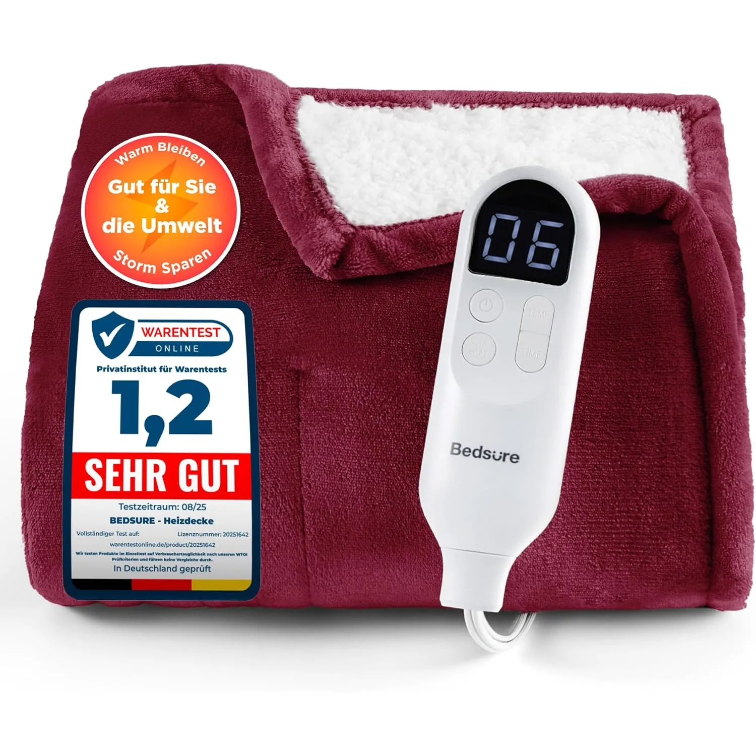 BEDSURE Heizdecke Wärmedecke Elektrische Kuscheldecke - 130x180cm, Rot