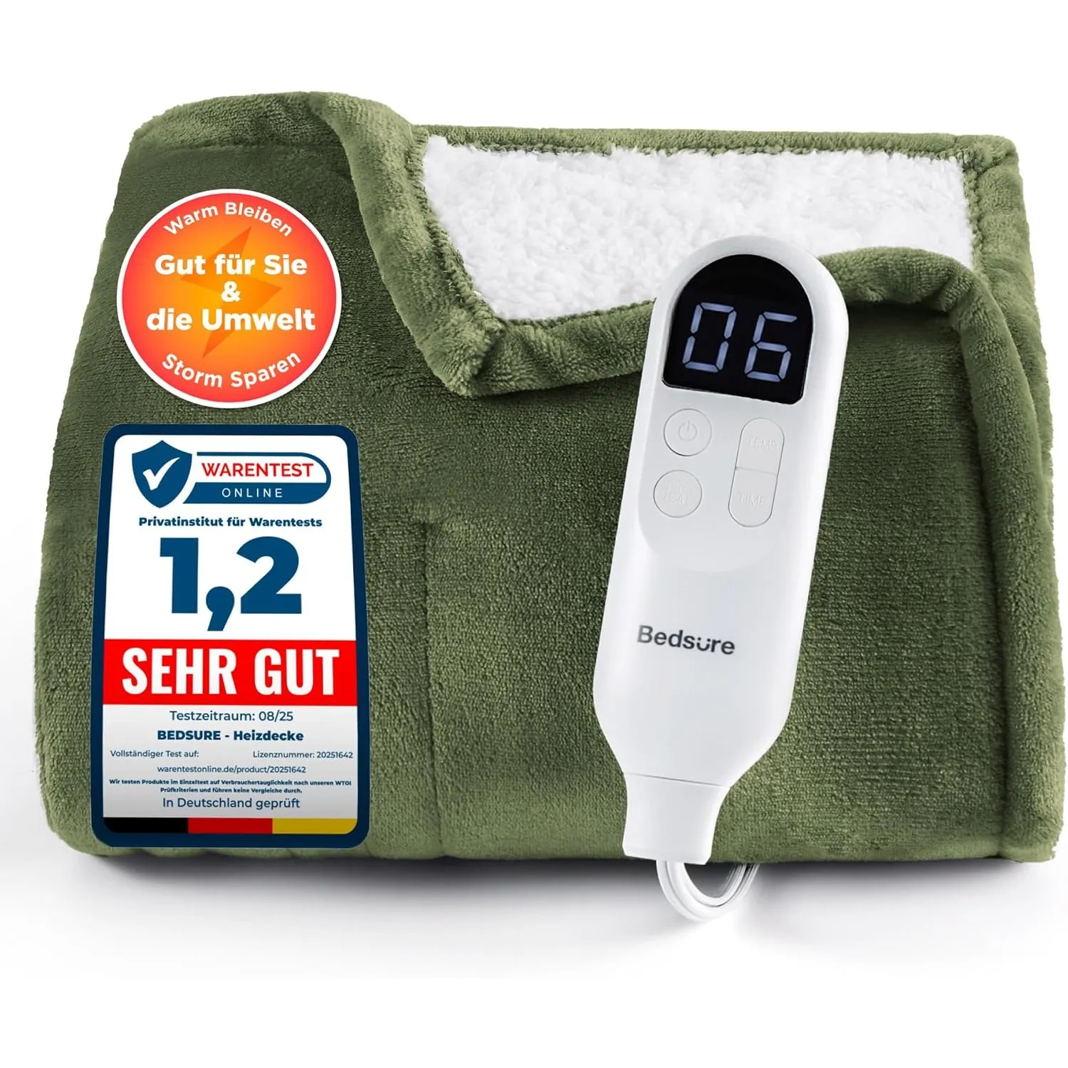 BEDSURE Heizdecke Wärmedecke Elektrische Kuscheldecke - 200x180cm, Grün