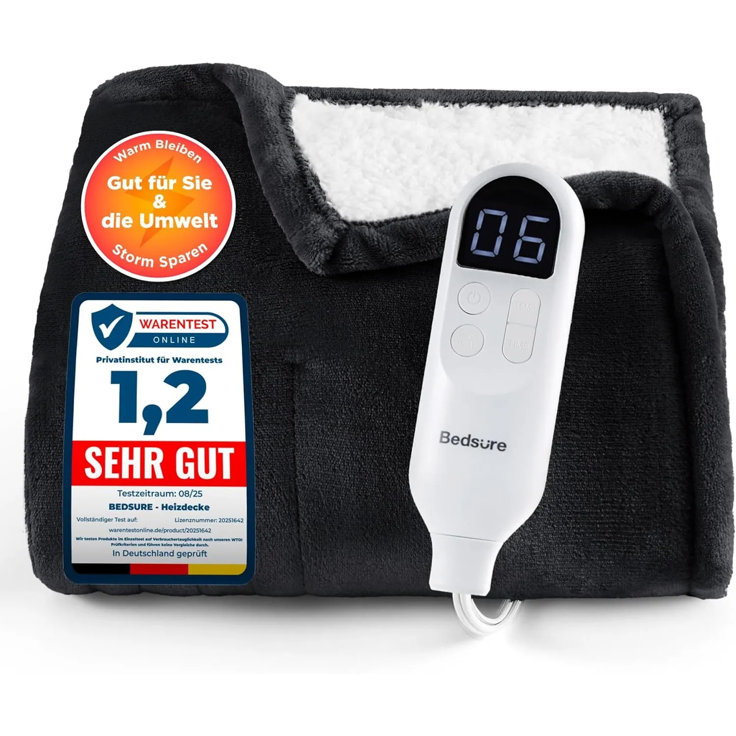BEDSURE Heizdecke Wärmedecke Elektrische Kuscheldecke - 200x180cm, Schwarz