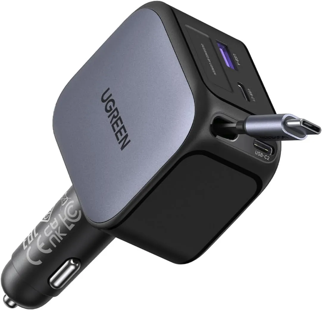 UGREEN Nexode 145 W Cigarette Lighter USB C Extendable Car Charger 100 W, Integrated Cable 60 W Car Accessories Quick C…
