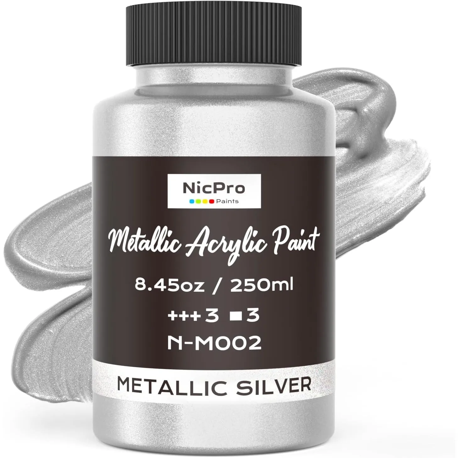 Nicpro Acrylfarbe Silber Metallic 250 ML, Acrylfarbe Metallic, Silber Farbe Wasserfest Und Lichtecht, Bastelfarbe Silbe…