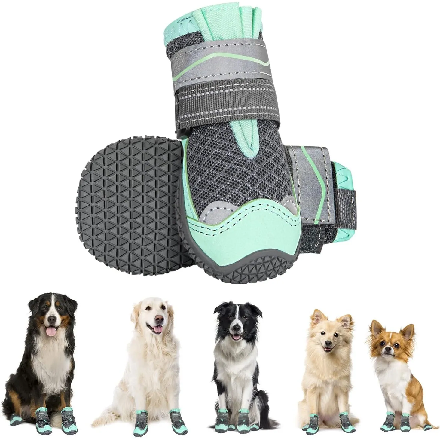 Eyein Hundeschuhe Pfotenschutz, 2 Stück atmungsaktiv Hundeschuhe mit Rutschfester Sohle und reflektierendem Klettversch…