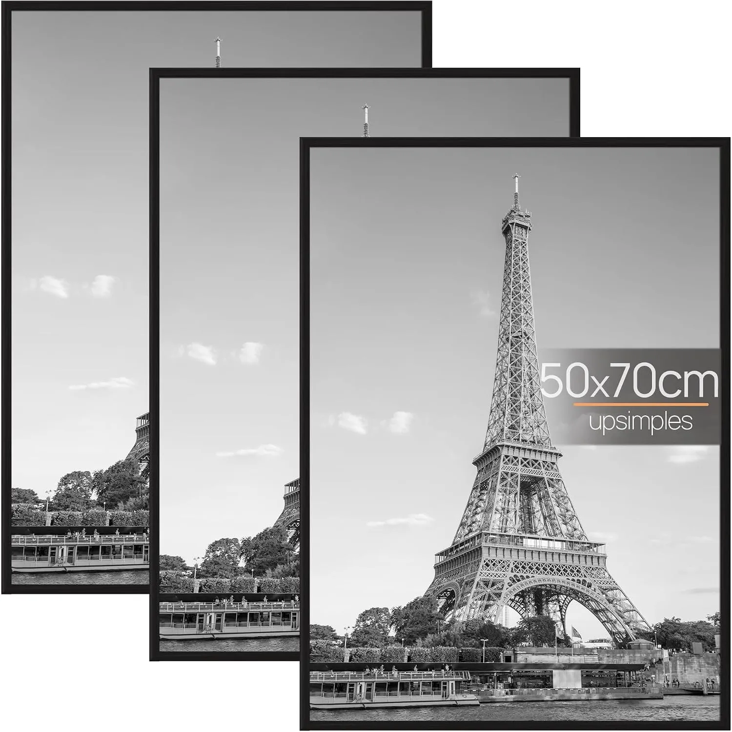 upsimples 3er Set Bilderrahmen 50x70 Schwarz für Poster, Wandbilder & Fotos