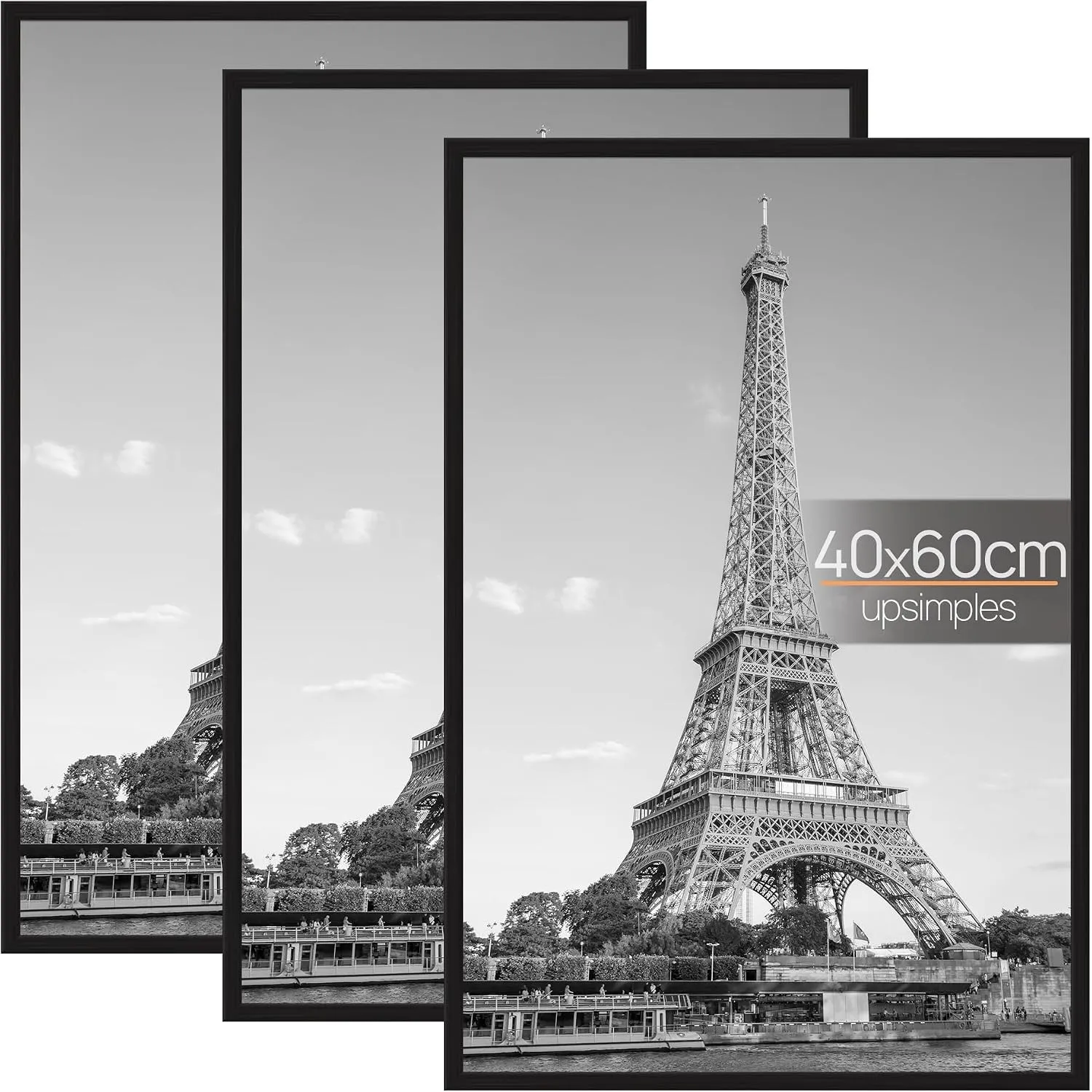 upsimples 3er Set Bilderrahmen 40x60 Schwarz für Fotos, Wandbilder & Poster
