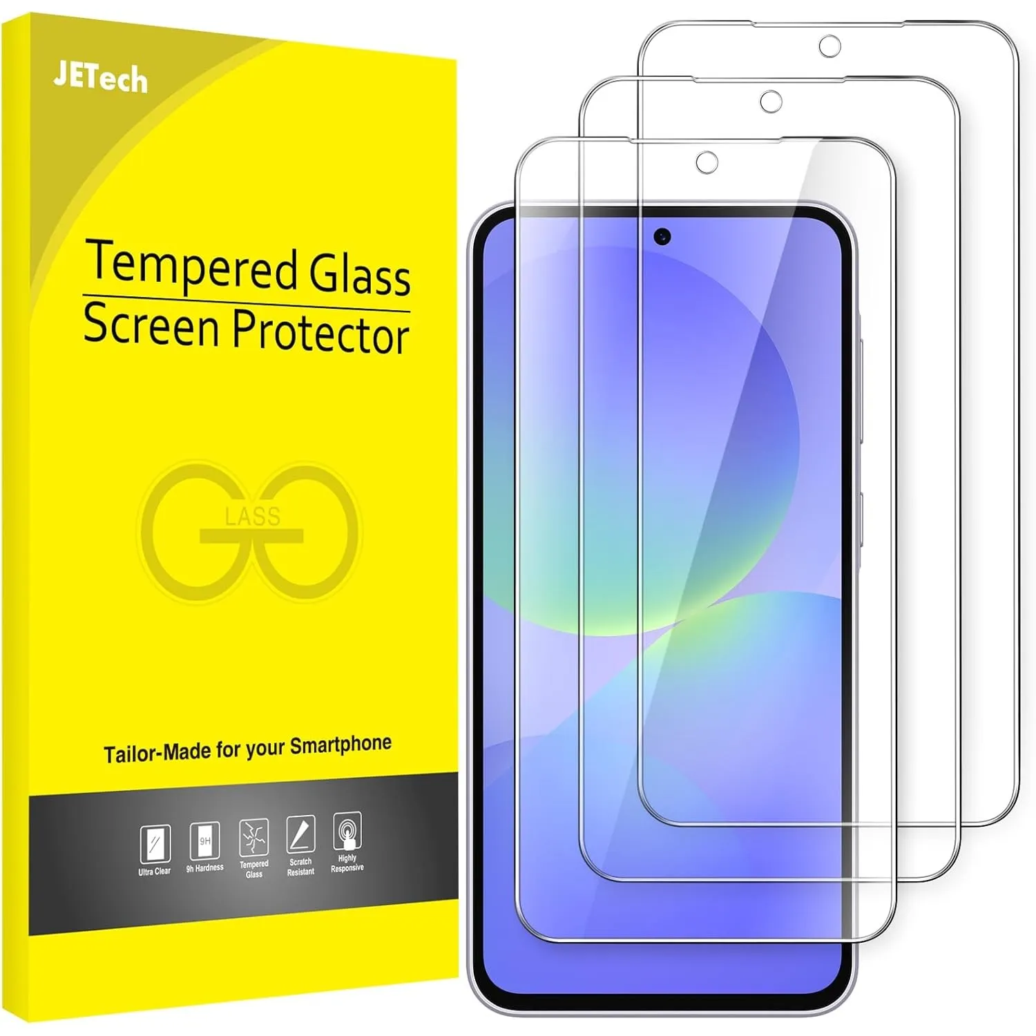 JETech Schutzfolie für Samsung Galaxy A37 5G / A36 5G, 9H Gehärtete Glas Displayschutz, Anti-Kratzer, HD Klar, 3 Stück