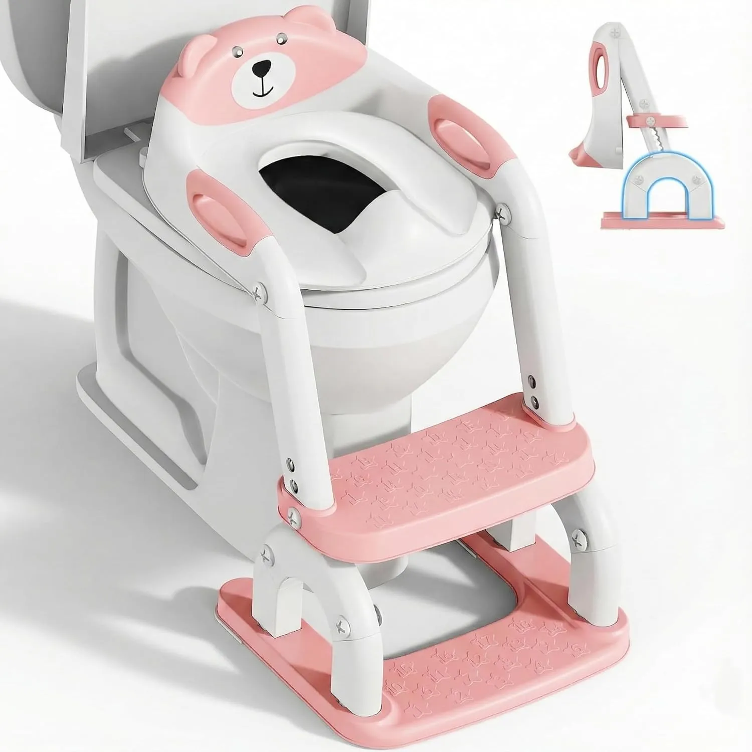 Toilettensitz Kinder mit Treppe, 2-in-1 Kindertoilettensitz, Verstellbar