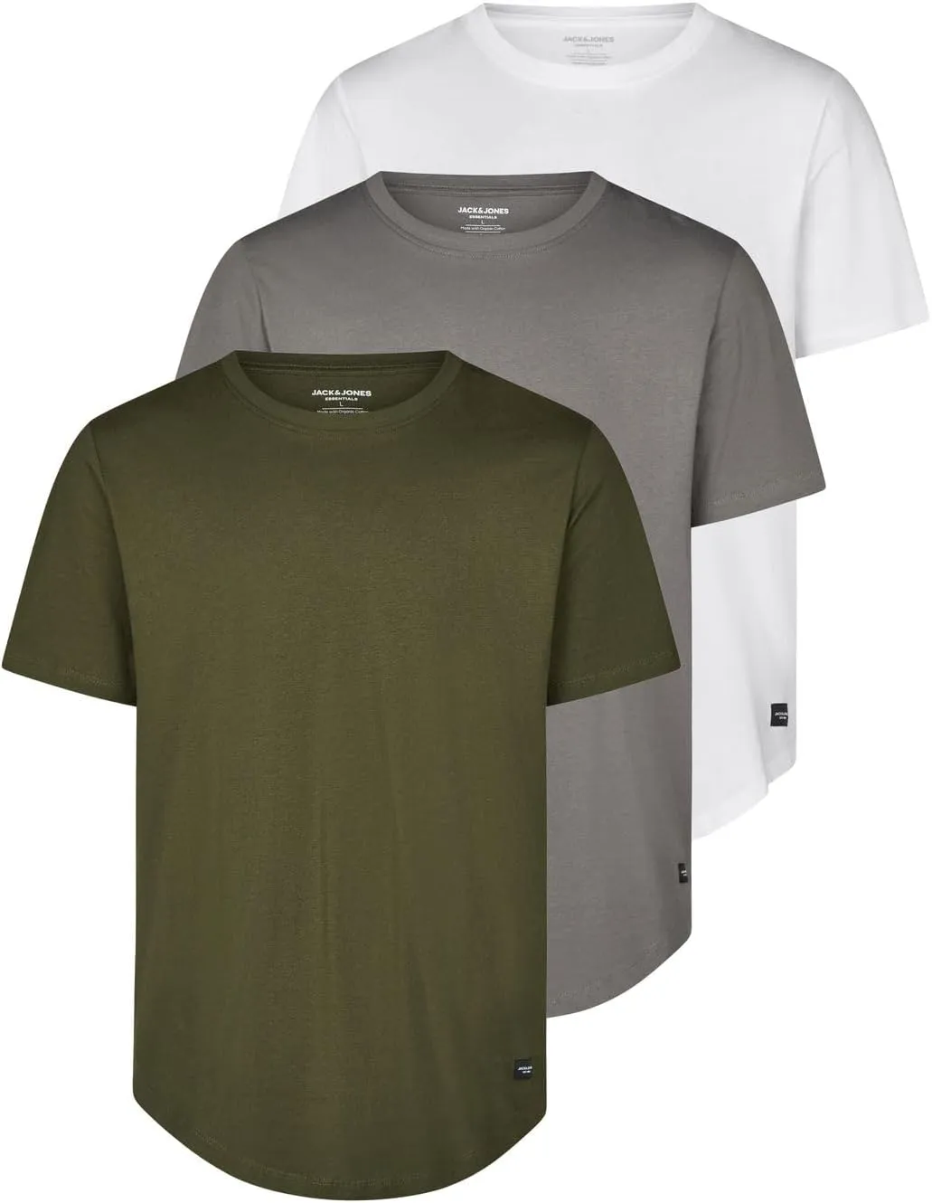 JACK & JONES Tshirt Herren lang geschnitten Set 100% Bio-Baumwolle Regular Fit JJENOA 3er Pack Rundhals Kurzarm Sommer …