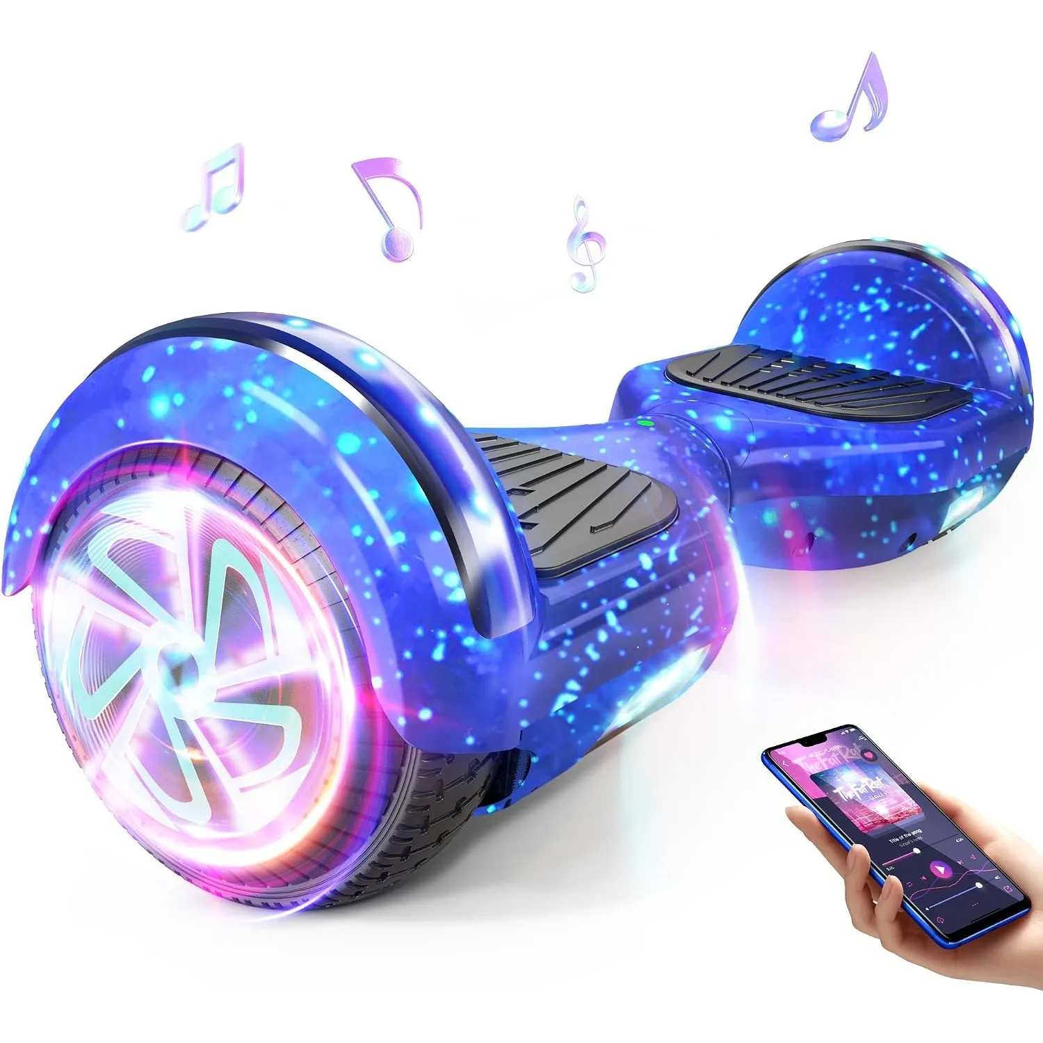 6.5 Zoll Electric Scooter with Bluetooth & Flashing LED Tires & Light-Up Motors, All Terrains Hoverboard for Boys Girls…