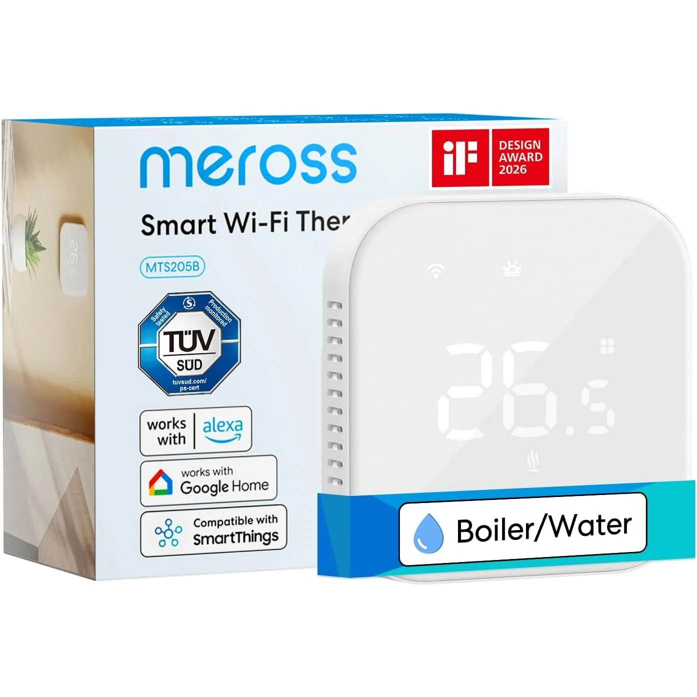 Meross Smart Thermostat Boiler Fußbodenheizung Sprach-Fernsteuerung, Weiß
