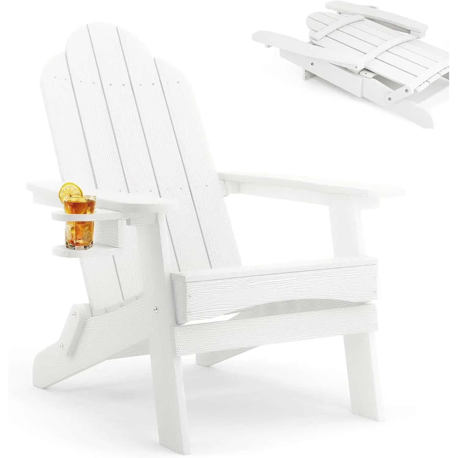 LUE BONA Adirondack Stuhl Klappbar aus Wetterfestem HDPS - 17.1 kg Schwerer Gartenstuhl mit Holzmaserung für Garten, We…