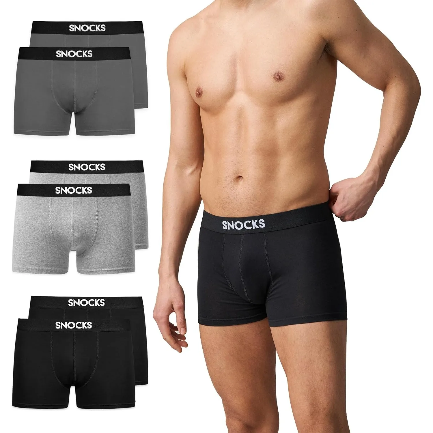 Snocks Boxershorts Herren aus Bio-Baumwolle, 6er Pack | elastischer Gummibund, atmungsaktiv, kein juckendes Etikett, Un…