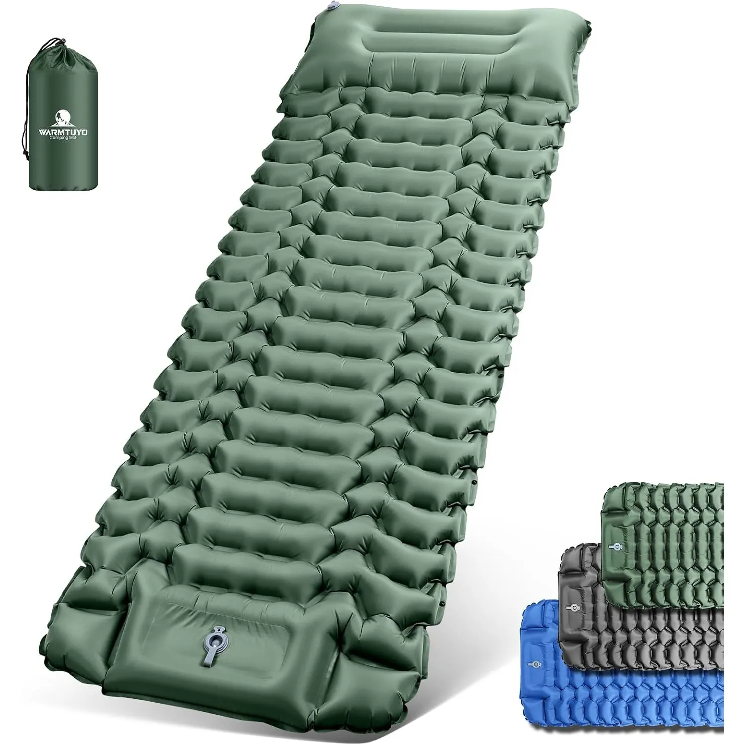 WARMTUYO Isomatte Camping, Ultraleicht Camping Aufblasbare Matratze mit Fußpresse Pumpe und Kopfkissen, Faltbare Wasser…