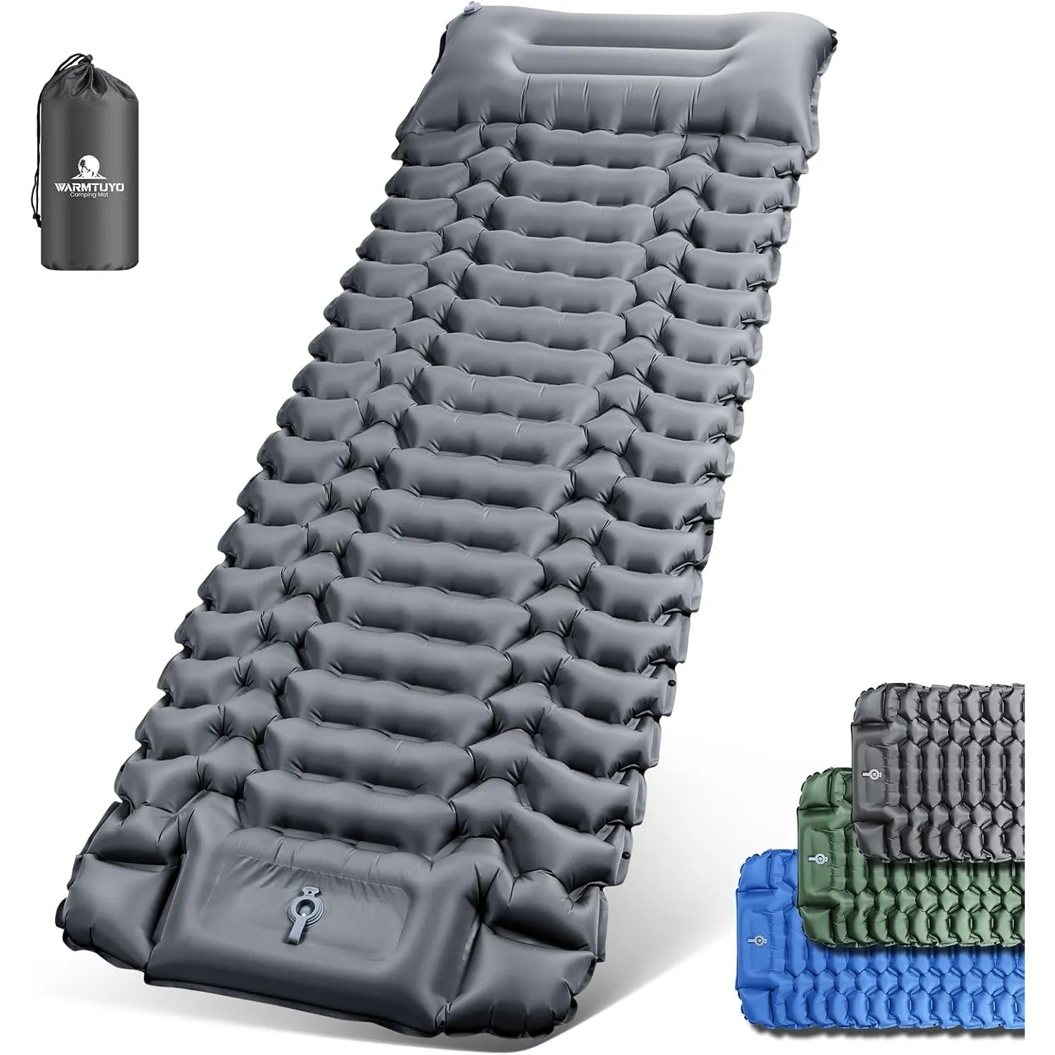 WARMTUYO Isomatte Camping, Ultraleicht Camping Aufblasbare Matratze mit Fußpresse Pumpe und Kopfkissen, Faltbare Wasser…