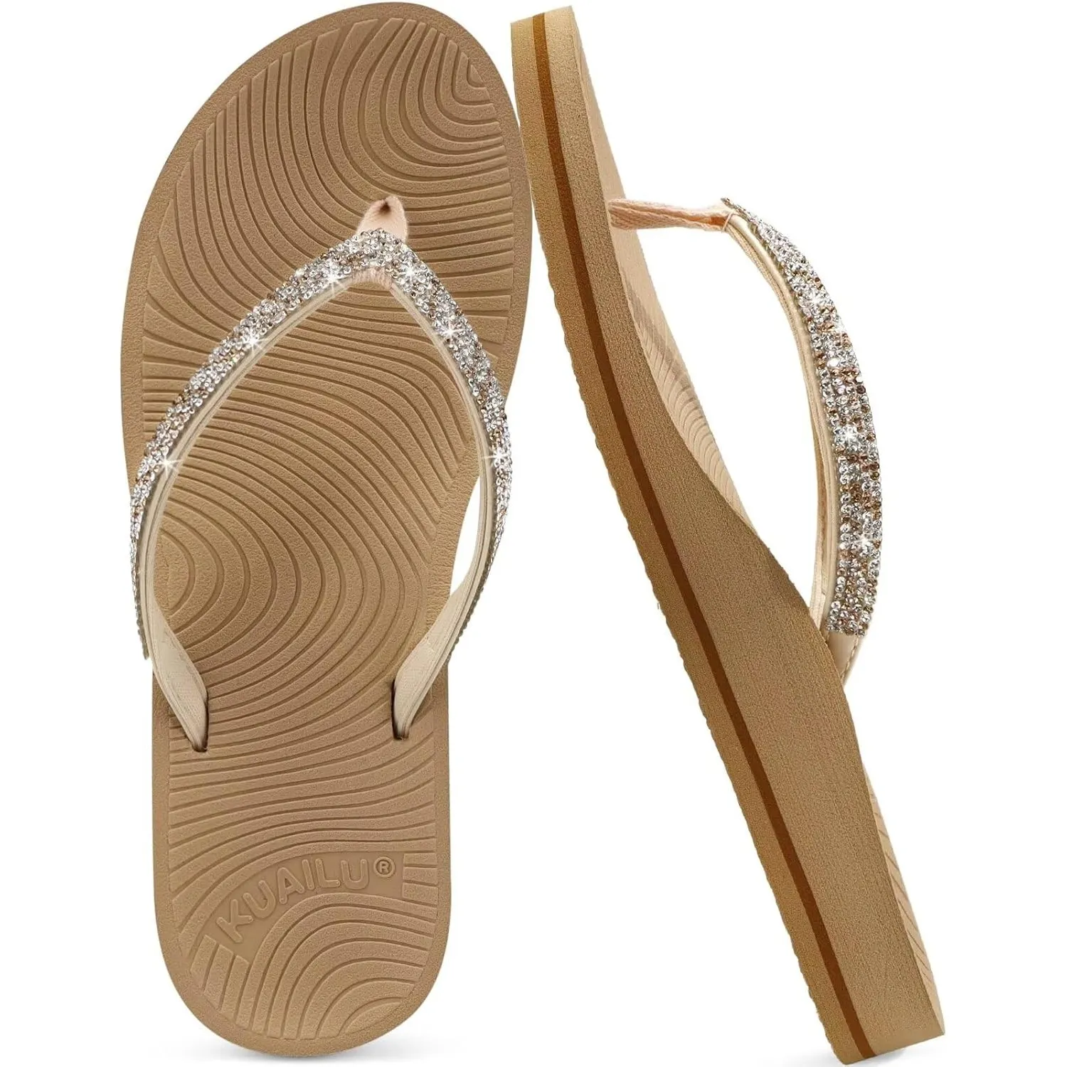 KuaiLu Frauen Strass Flip Flops mit Komfort Bogen Unterstützung Yoga Matte Kissen Sandalen Mode Sommer Strand Reisen Or…
