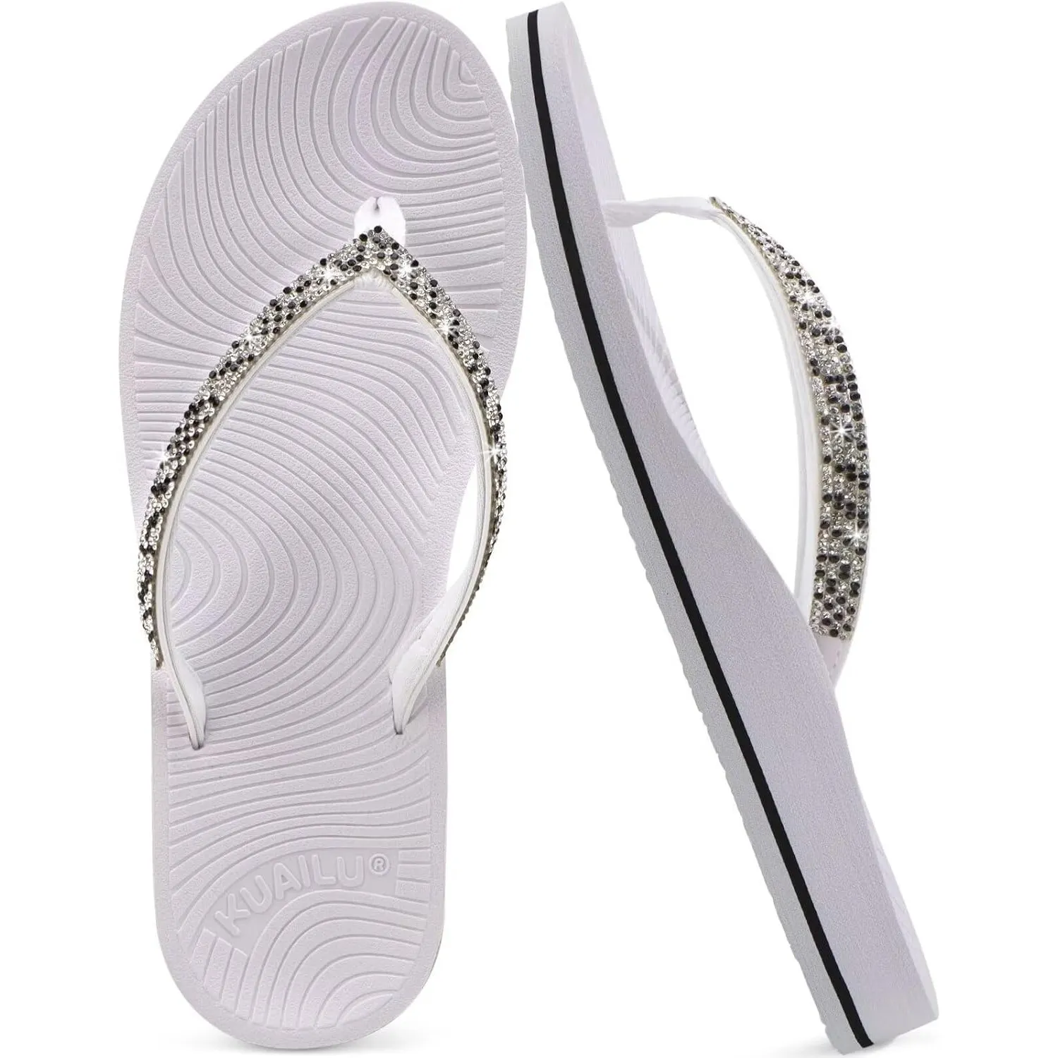 KuaiLu Frauen Strass Flip Flops mit Komfort Bogen Unterstützung Yoga Matte Kissen Sandalen Mode Sommer Strand Reisen Or…