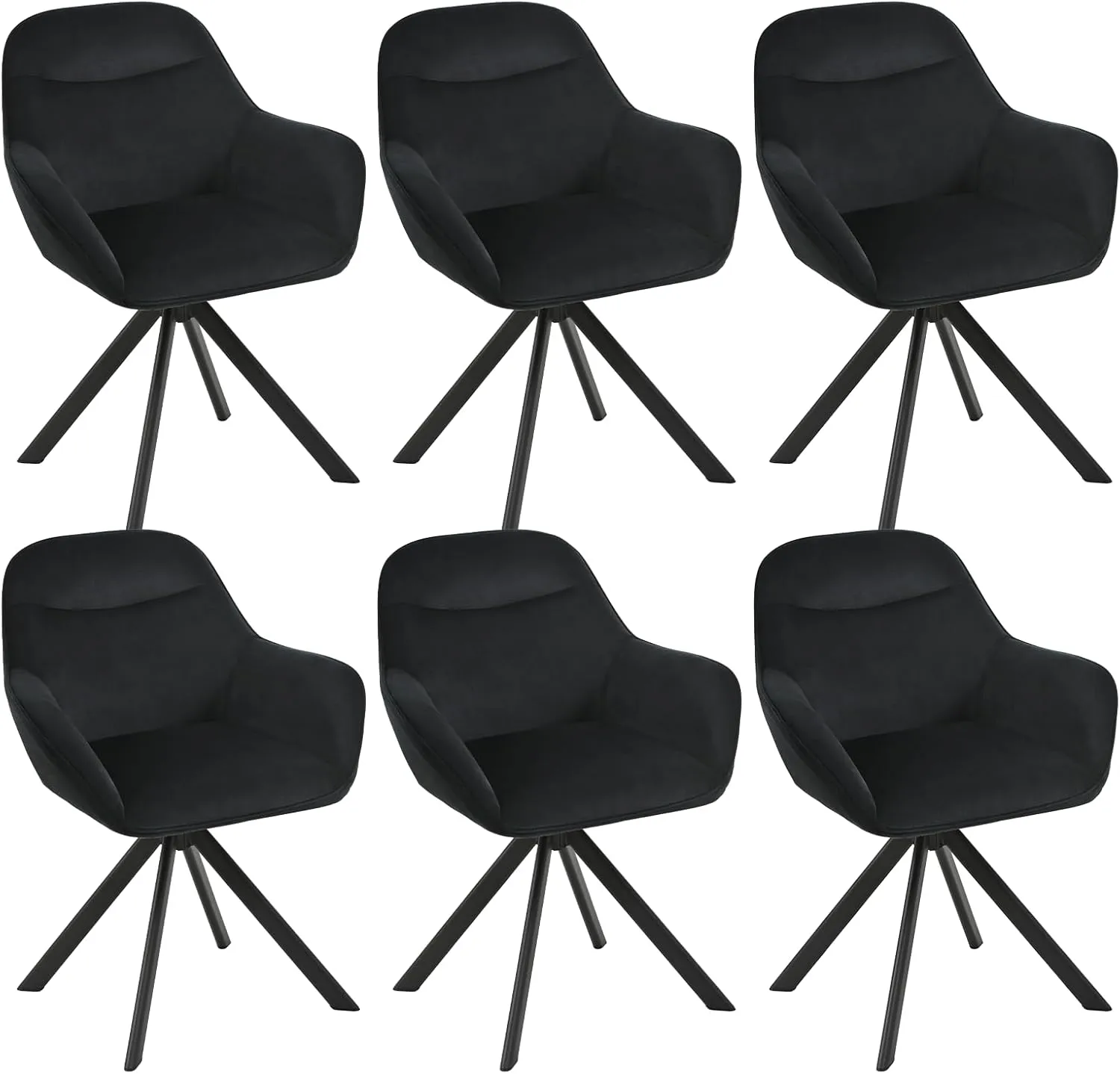 Drehbare Esszimmerstühle 6er Set aus Samt, Gepolsterte Armlehnstühle mit Metallbeinen und Rückenlehne für Esszimmer, Kü…