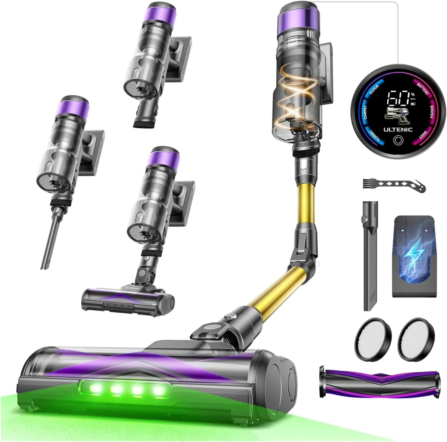 Ultenic U20 Battery Vacuum Cleaner, 55000Pa/600W/60min Cordless Vacuum Cleaner with Self-Standing Design, Flexible Bend…