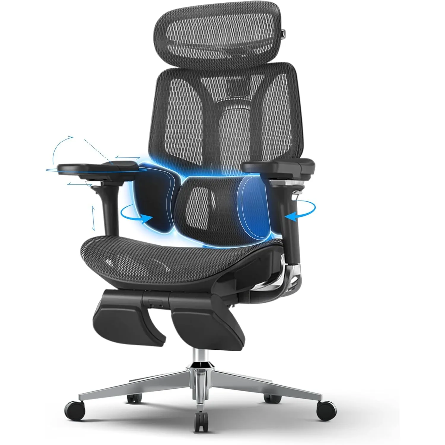 Hbada E3 Pro Ergonomischer Bürostuhl - 3-Zonen Lordosenstütze, 4D Kopfstütze, 6D Armlehnen, Schreibtischstuhl mit Fußst…
