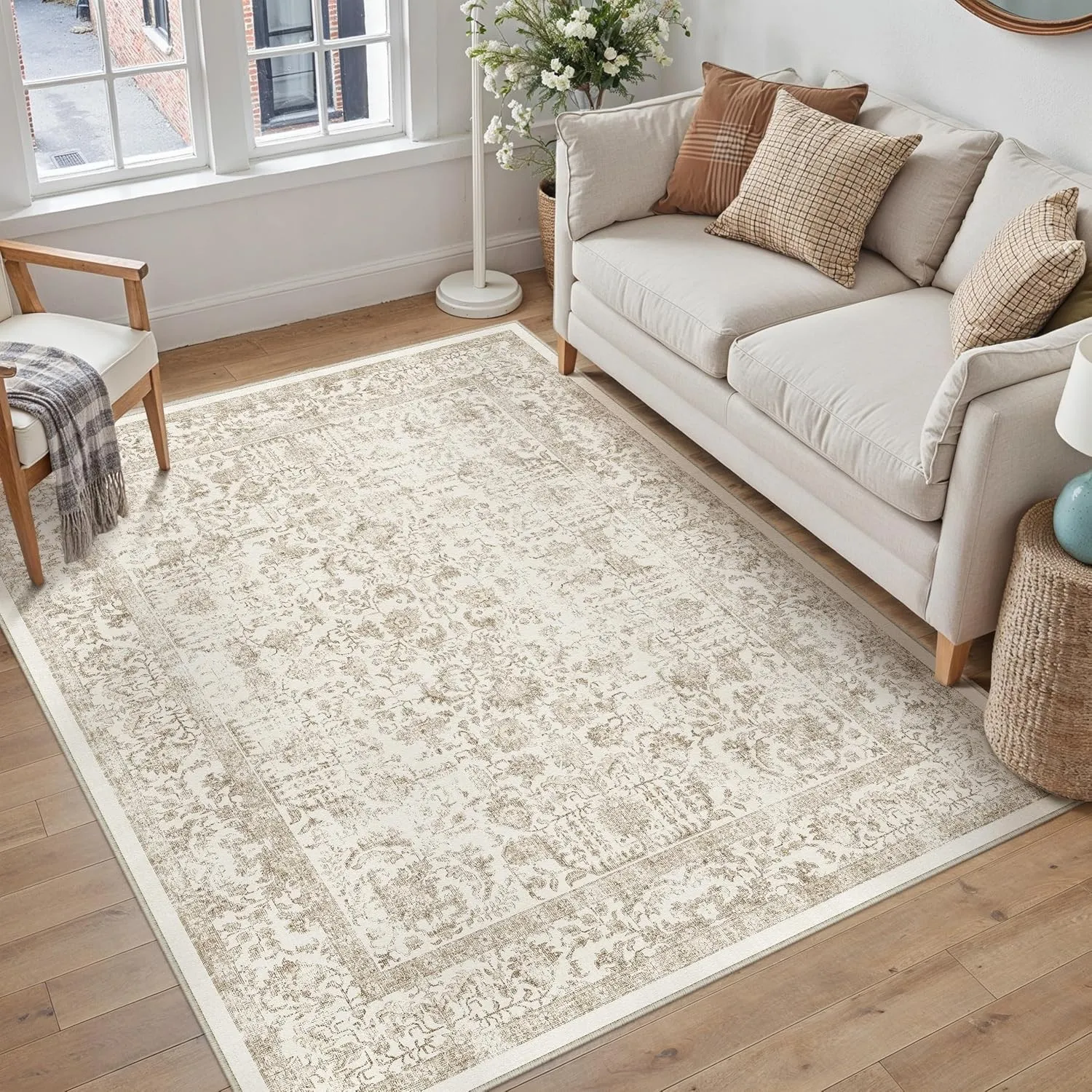 HUGEAR Hellbraun Vintage Teppich Wohnzimmer 150x210cm Waschbar