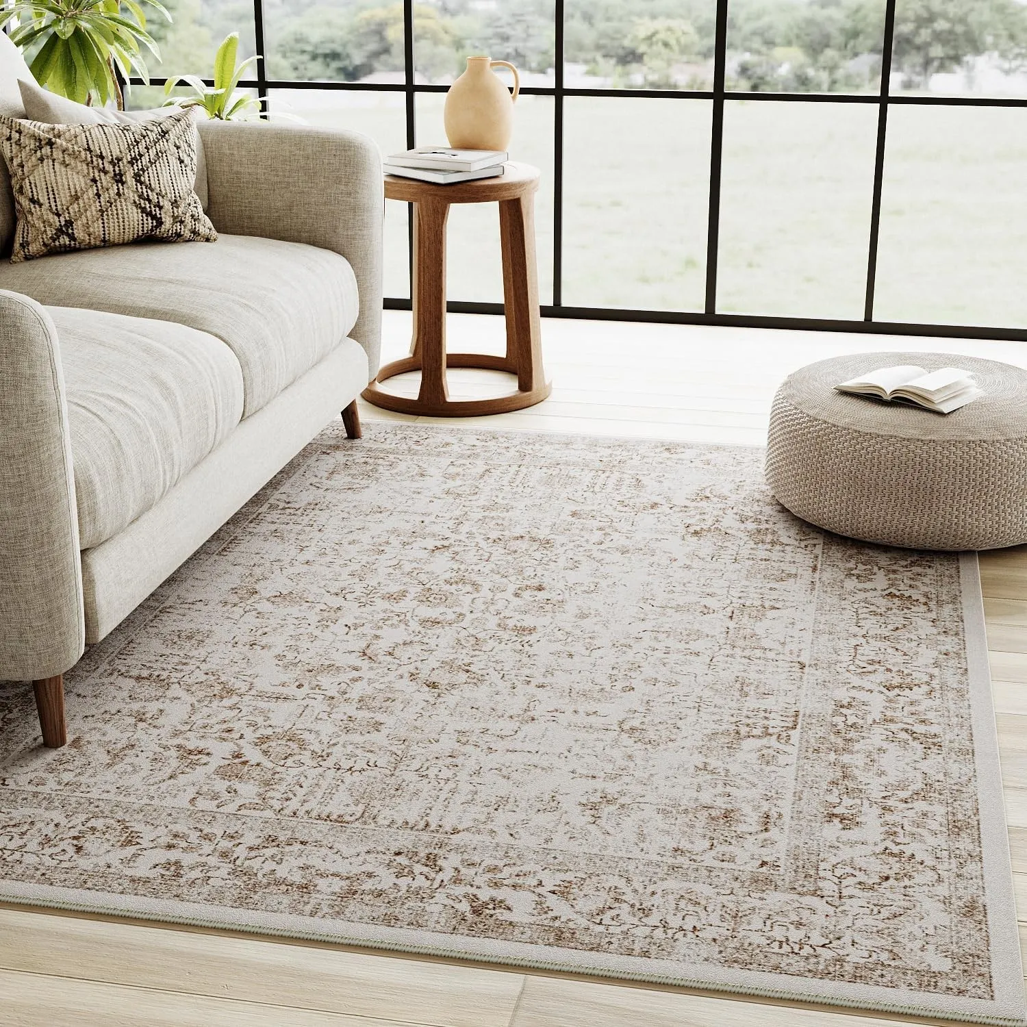 HUGEAR Vintage Hellbraun Waschbarer Teppich Wohnzimmer 90x150cm Retro Rugs for Living Room Weich rutschfest Groß Tepich…