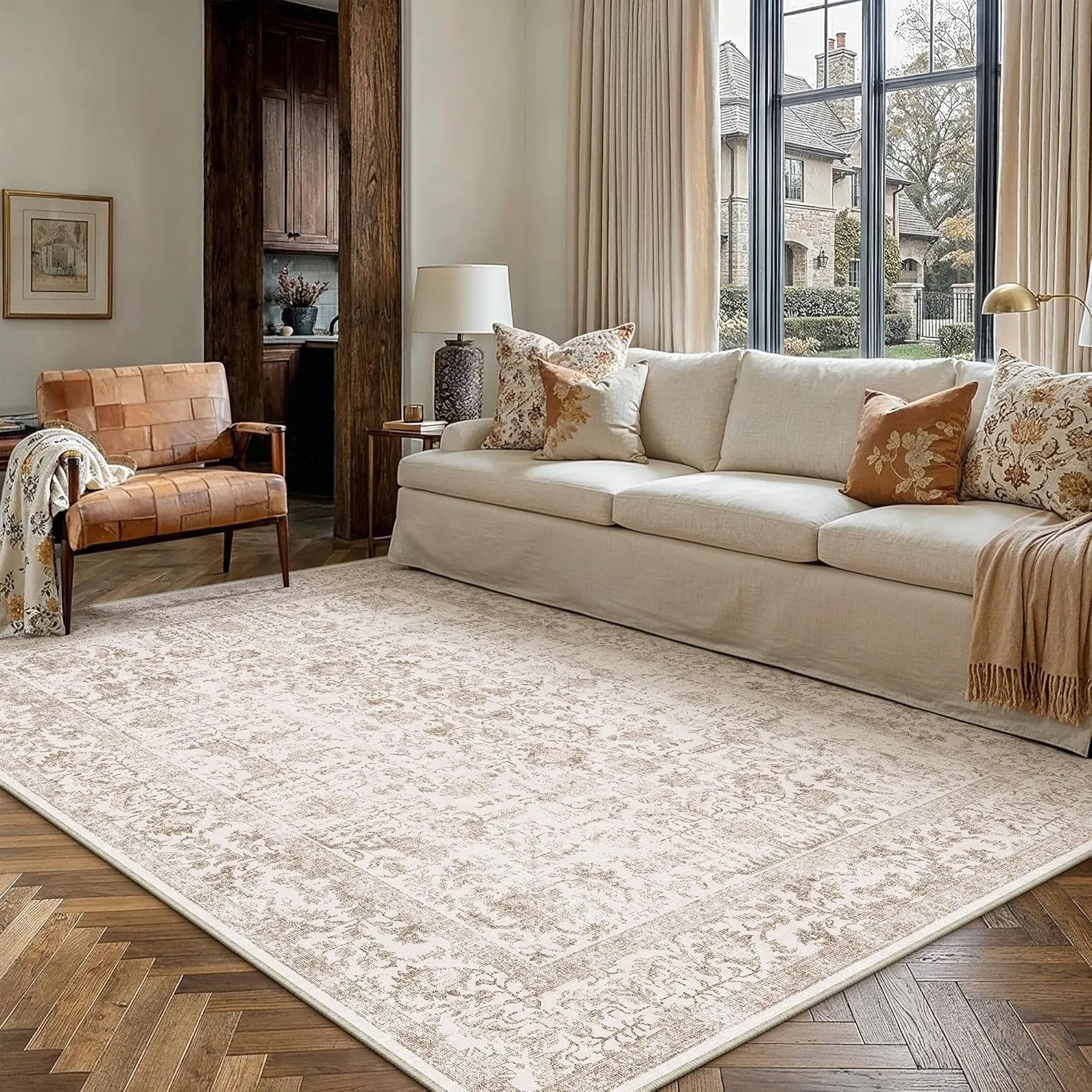 HUGEAR Hellbraun Vintage Teppich Wohnzimmer 180x270cm Waschbar