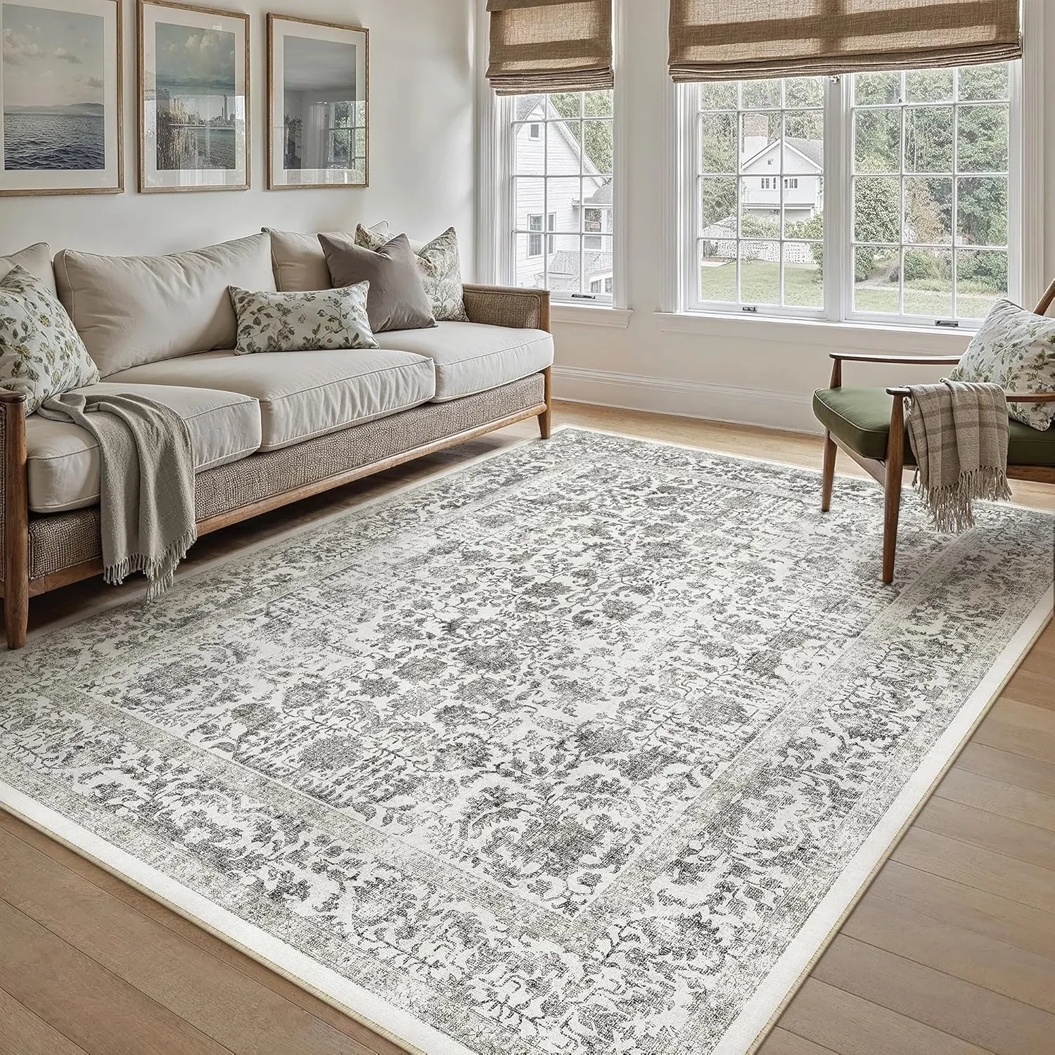 HUGEAR Schwarz Vintage Teppich Wohnzimmer 180x270cm Waschbar