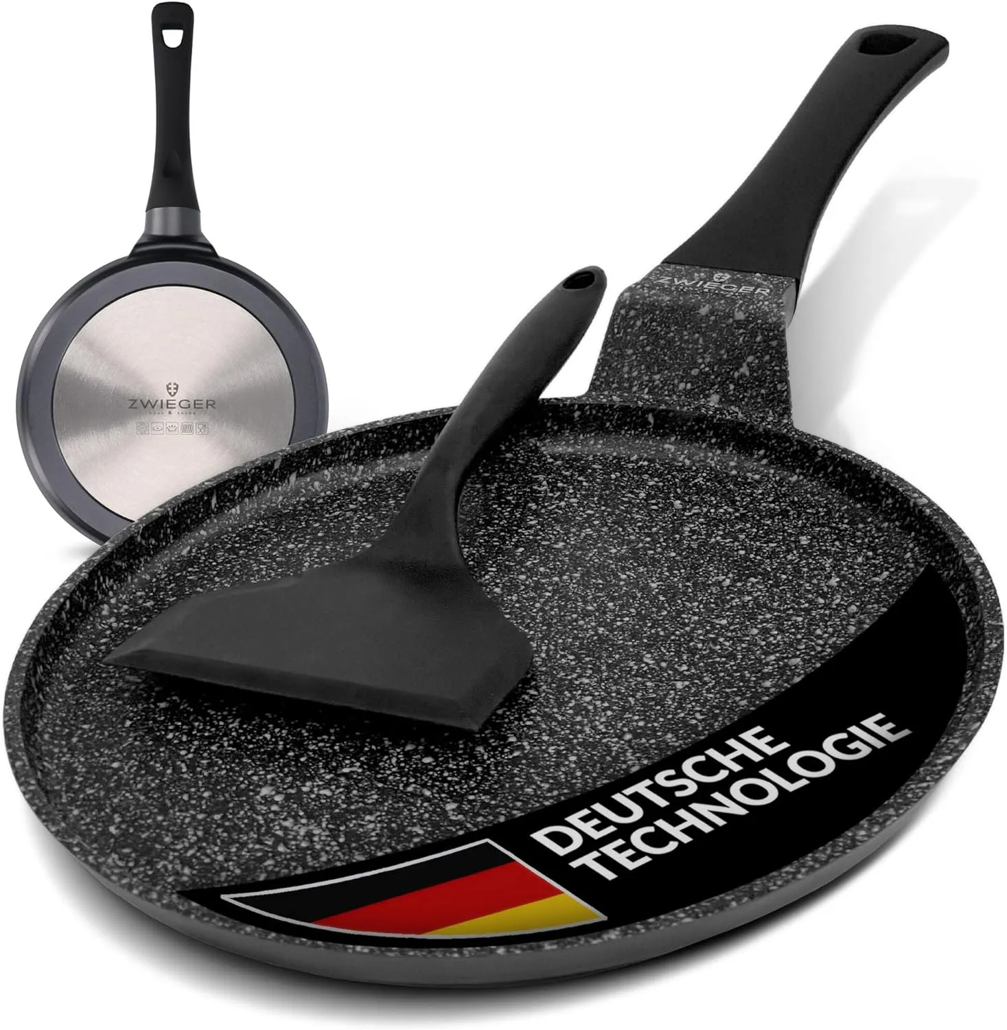ZWIEGER Crepe Pan with Dough Helper, Coated Pancake Pan Induction 26 cm, Dishwasher Safe Pancake Pan - Full Surface Sta…