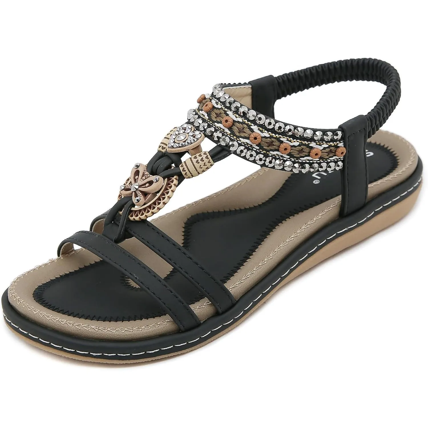 Flache Sandalen Damen Sommer mit Weich Fußbett, Gr.35-45