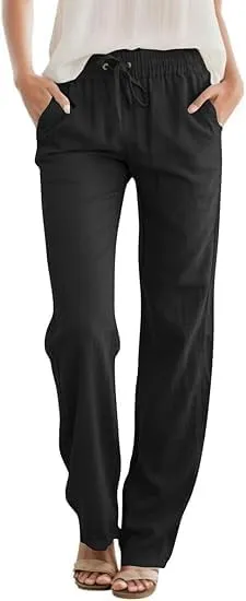 Friptspyg Palazzo Trousers Casual Trousers Women's Summer Elastic Waist Casual Trousers with Pockets