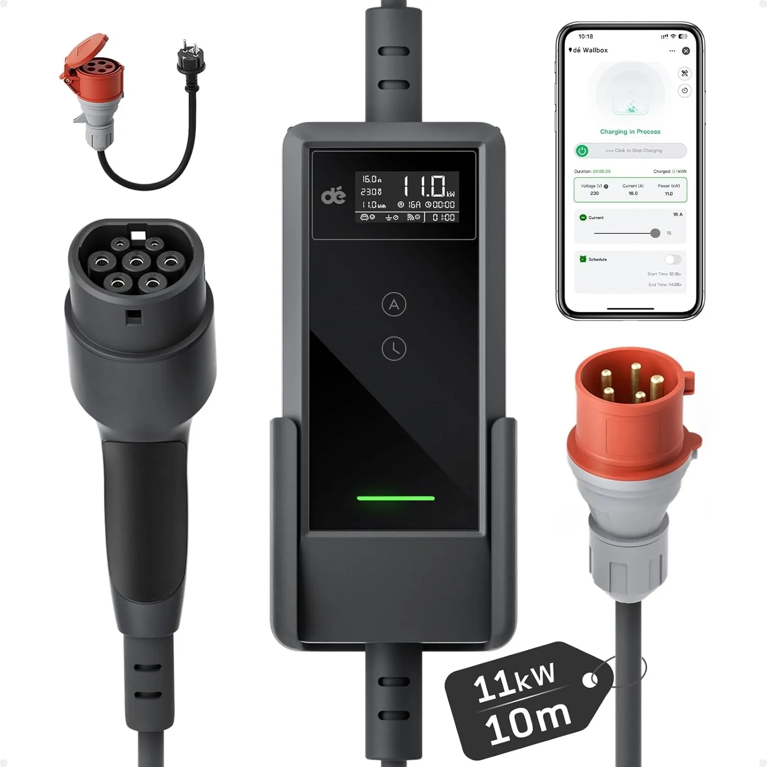 dé Mobile Wallbox 11kW mit APP [10m | 3-phasig | 6–16 A]