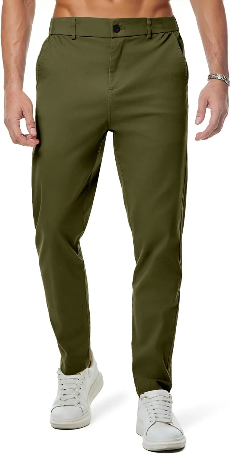 JMIERR Cotton Chino Trousers Men's Stretch Cargo Trousers Men's Business Leisure Trousers Elastic Waist with Pockets