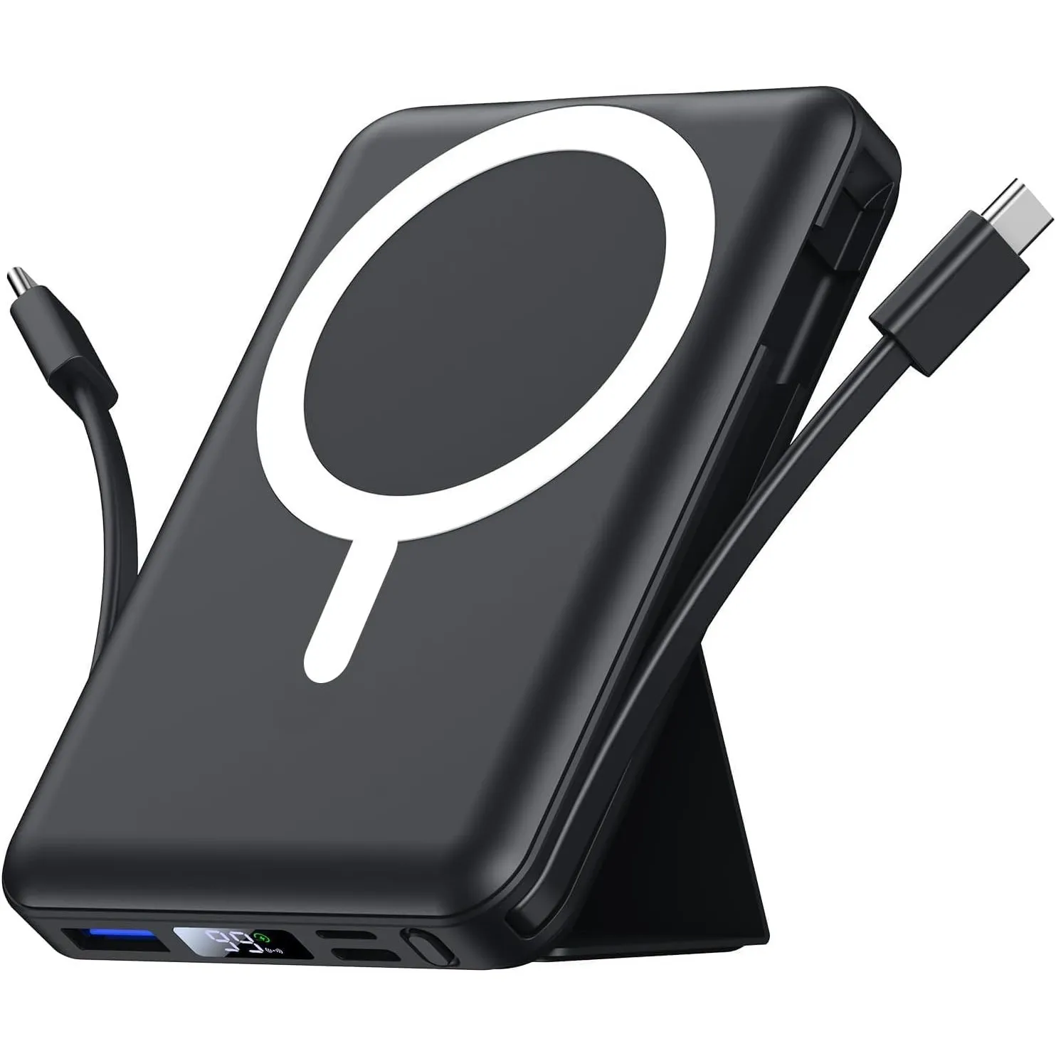 Azmuth Power Bank,für Magsafe Powerbank iPhone 10000mAh mit Ständer,Schwarz