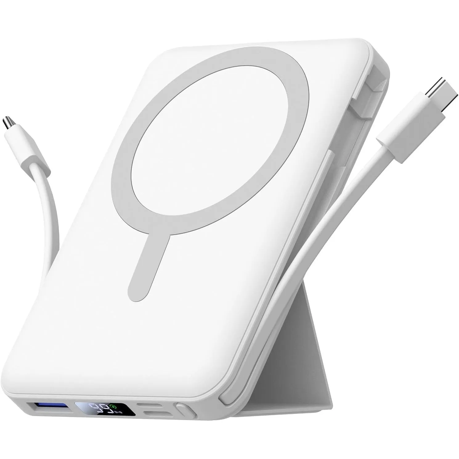 Azmuth Power Bank, für Magsafe Powerbank iPhone 10000mAh mit Ständer, Weiß