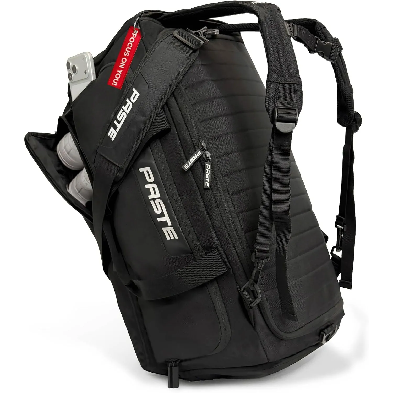 PASTE® - Premium Sporttasche 68L mit Rucksackfunktion, Schuhfach & Nassfach Schwarz - Fußballtasche & Trainings-Tasche …