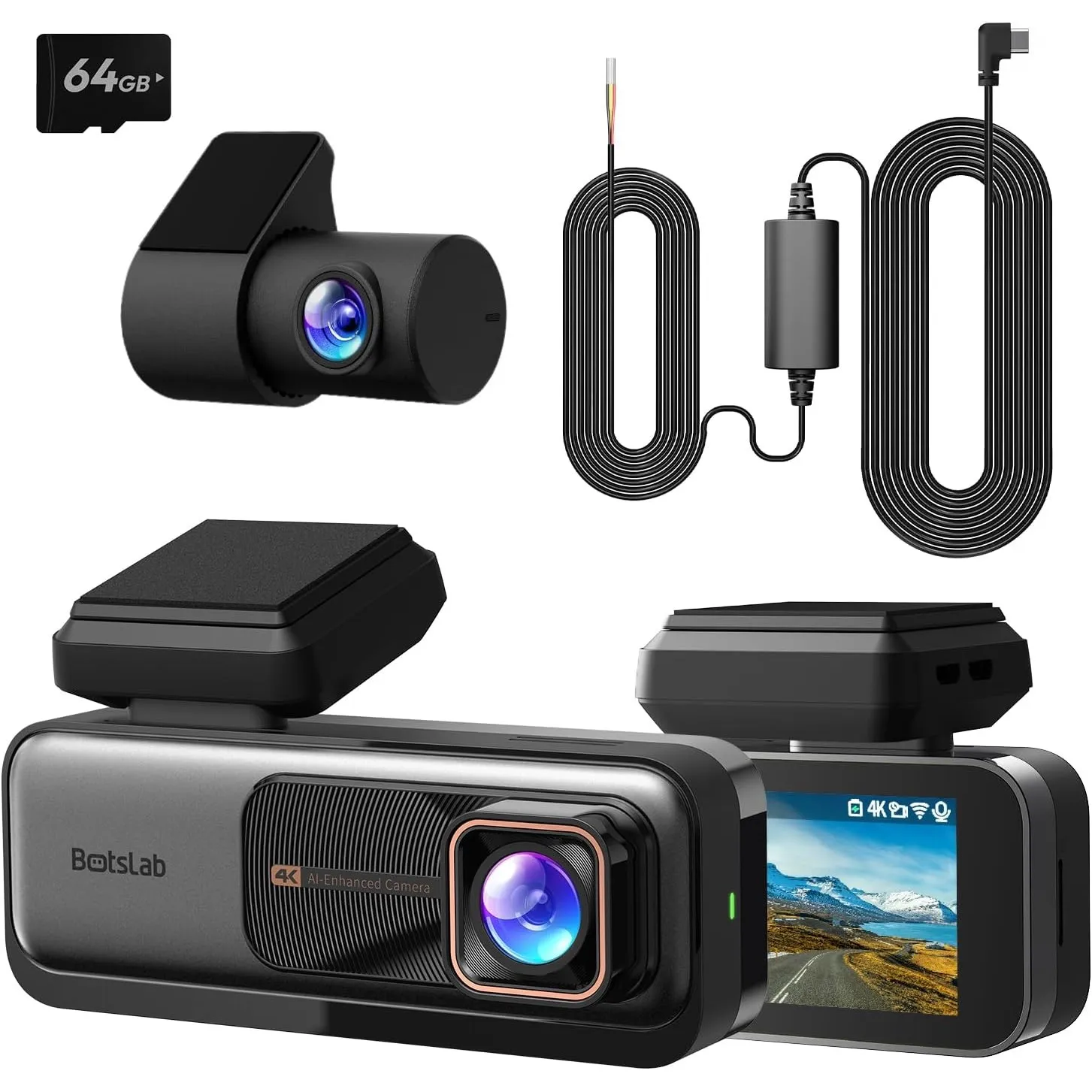 BOTSLAB Dashcam Auto Vorne Hinten 4K+2K mit 5,8GHz WiFi GPS, WDR Nachtsicht